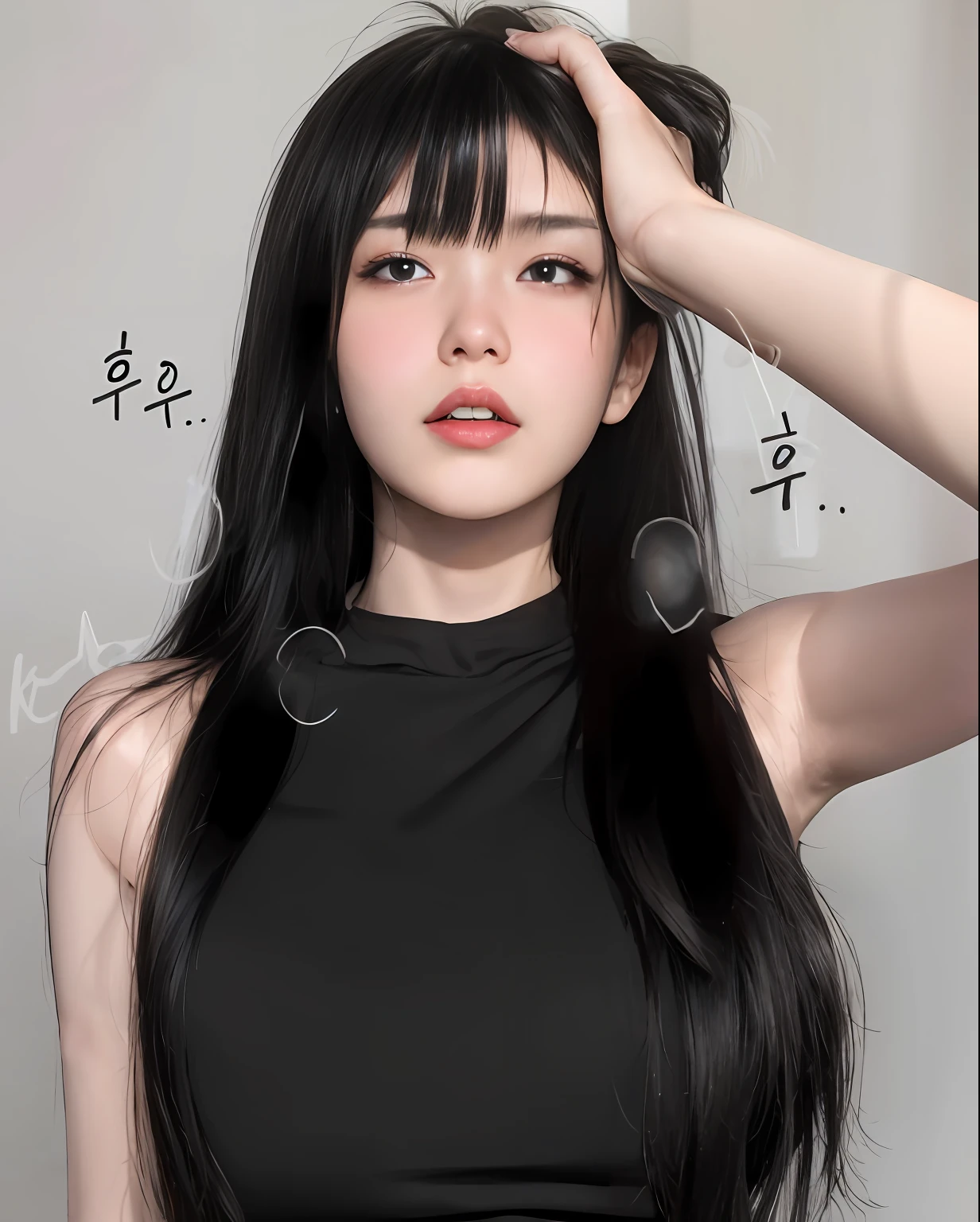 a close up of a woman with long black hair and a black top, realistic anime art style, realistic anime 3 d style, cruel korean goth girl, realistic anime artstyle, realistic anime, anime realism style, ulzzang, anime girl in real life, kawaii realistic portrait, realistic young anime girl, she has black hair with bangs, photorealistic anime