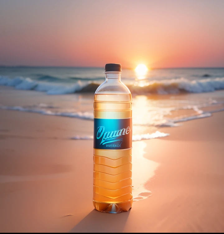 Change this bottle background to a dune, sunset, professional product photography