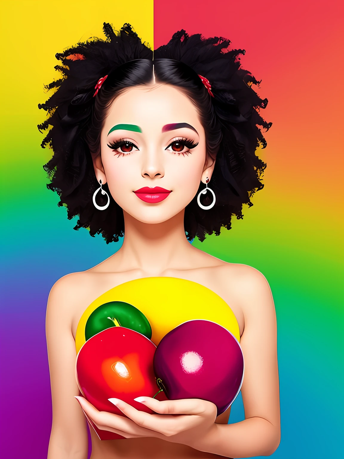 "Imagine uma obra de arte retratando um suculento, Cereja colorida, Bright as a rainbow. The CHERRY is the central point of the composition, com suas formas e contornos suaves, convidando os espectadores a apreciarem sua beleza. The color palette is vibrant and lush, with rich and vivid tones that blend harmoniously on the surface of A CEREJA. Vermelhos intensos, laranjas brilhantes, amarelos dourados, verdes exuberantes, azuis profundos e roxos encantadores criam uma sinfonia de cores que envolvem a fruta. Small details of light and shadow add depth and realism to the image, Making THE CHERRY Look Almost Palpable. Through this artistic representation, The cherry turns into a symbol of vitality, frescor e alegria, cativando os espectadores e convidando-os a saborear sua beleza colorida." ,Romero Brito