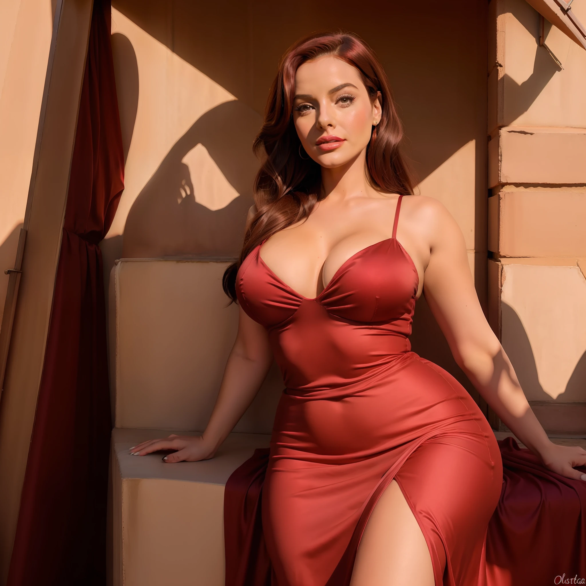 Jessica rabbit, quente com sol brilhante, vestido vermelho, peitos grandes, decote, realista, pingando molhado, olhar molhado, best possible quality, super realista