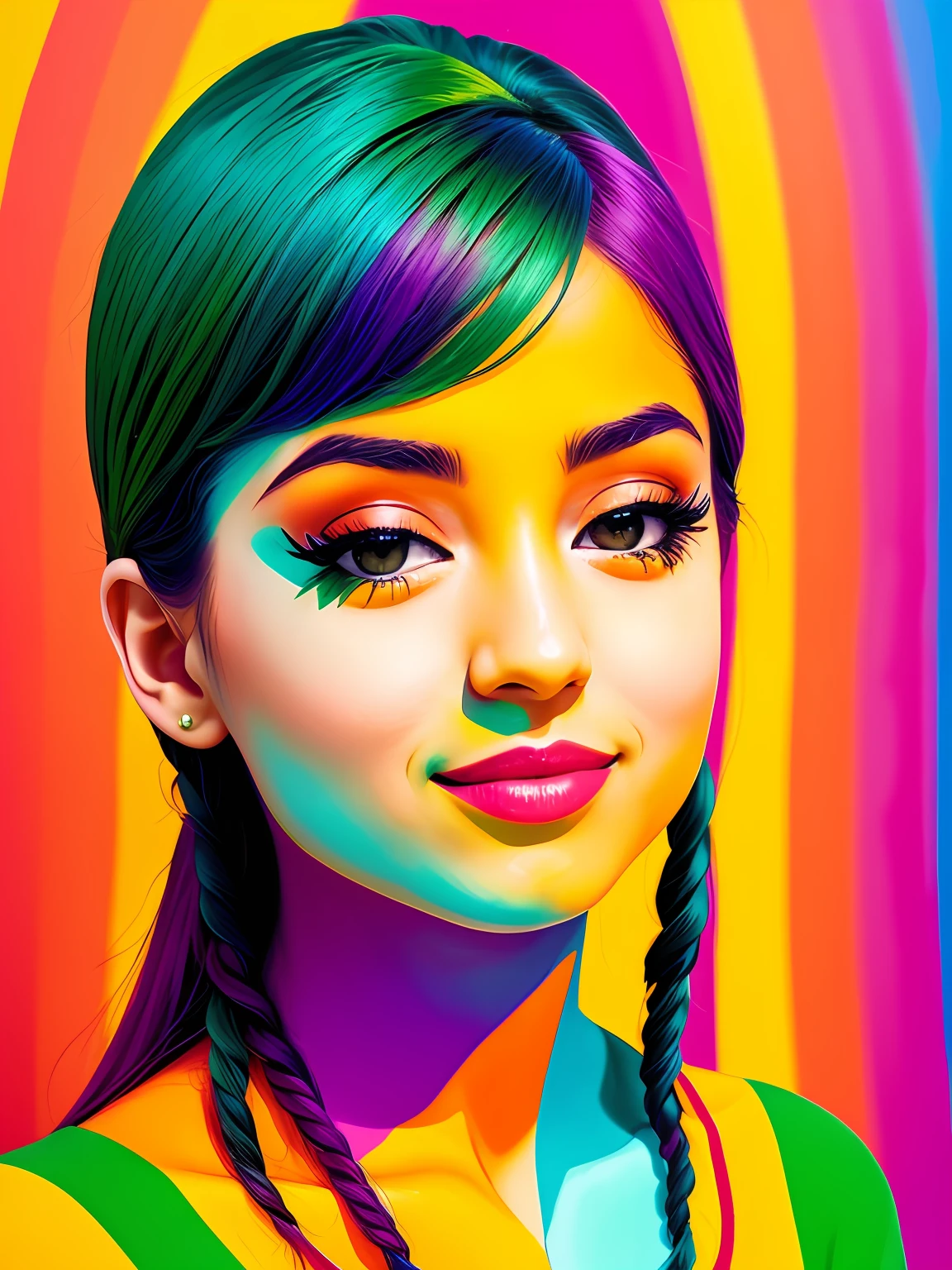 "Imagine uma obra de arte retratando um suculento, mMAMAO PAPAIA)colorida, Bright as a rainbow. PAPAYYA)is the central point of the composition, com suas formas e contornos suaves, convidando os espectadores a apreciarem sua beleza. The color palette is vibrant and lush, with rich and vivid tones that blend harmoniously on the surface of the grind. laranjas intensos, laranjas brilhantes, amarelos dourados, verdes exuberantes, azuis profundos e roxos encantadores criam uma sinfonia de cores que envolvem a fruta. Small details of light and shadow add depth and realism to the image, Making the papaya look almost palpable. Through this artistic representation, Papaya turns into a symbol of vitality, frescor e alegria, cativando os espectadores e convidando-os a saborear sua beleza colorida." ,Eduardo kobra 32k