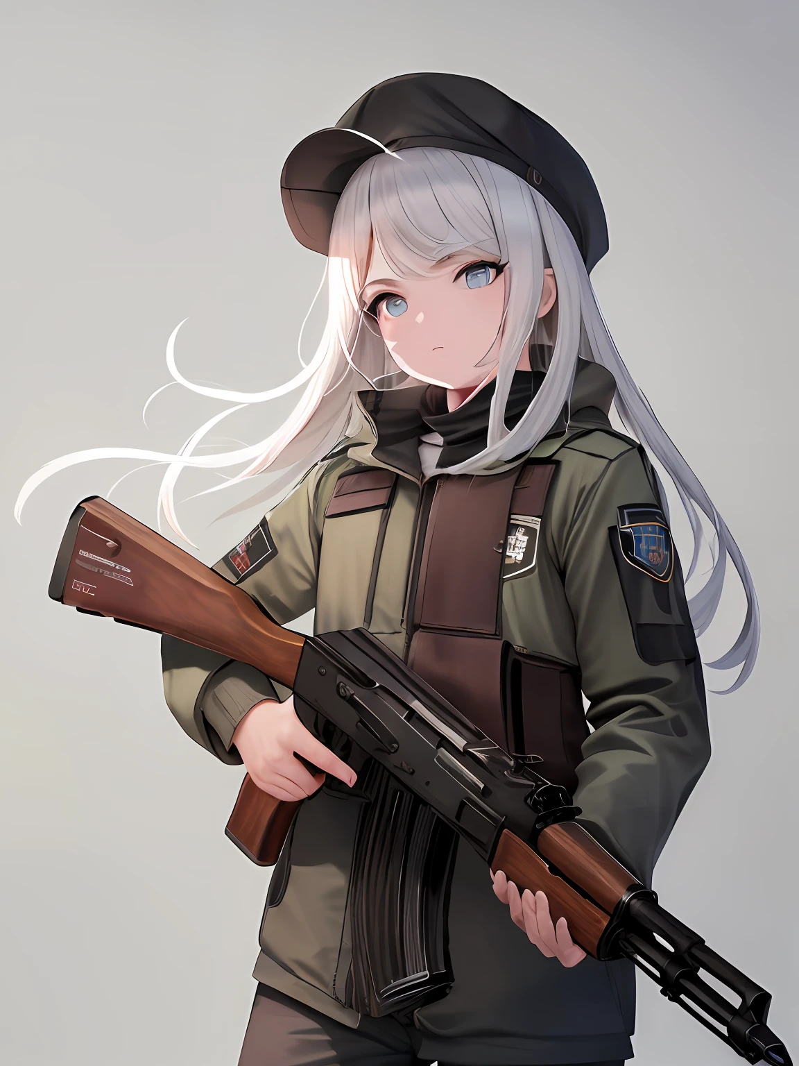 master part, best quality, melhor trabalho, beautiful face, Cores quentes, Olhos detalhados, bolsas sob os olhos, cabelos pretos, AK-47, KM, Kalashnikov_rifle, assalto_rifle, propriedade_arma, Apemtando, Apemtando_em_visualizador, gemilho_disciplina, dedo_em_gemilho, company icon, logo, Conter-strike game icon, conter-strike, silhueta de lado, apontando arma, corpo inteiro, corpo de lado, logo do jogo conter-strike