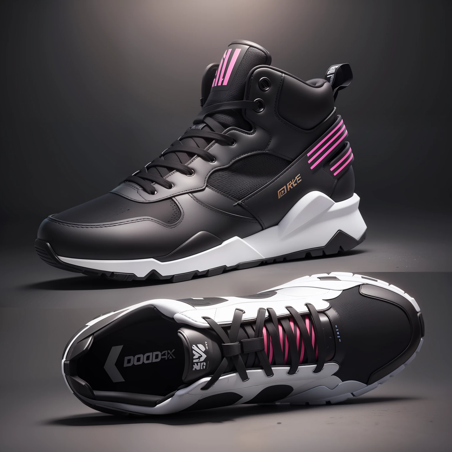 a product outside of a sneaker Style black, creme sneaker design
Pattern:Dolid color
Upper material: PU
Supply category:Order
Heel height: low heel (1cm-3cm)
Function: Wear-resistant
Style: High-top sneakers
Sole material: PU translucent cinematic, dramatic colors, open tongue, cgscociety, computer rendering, uhd, rendered in cinema4d, hard surface modeling, 8k, render octane, inspired
