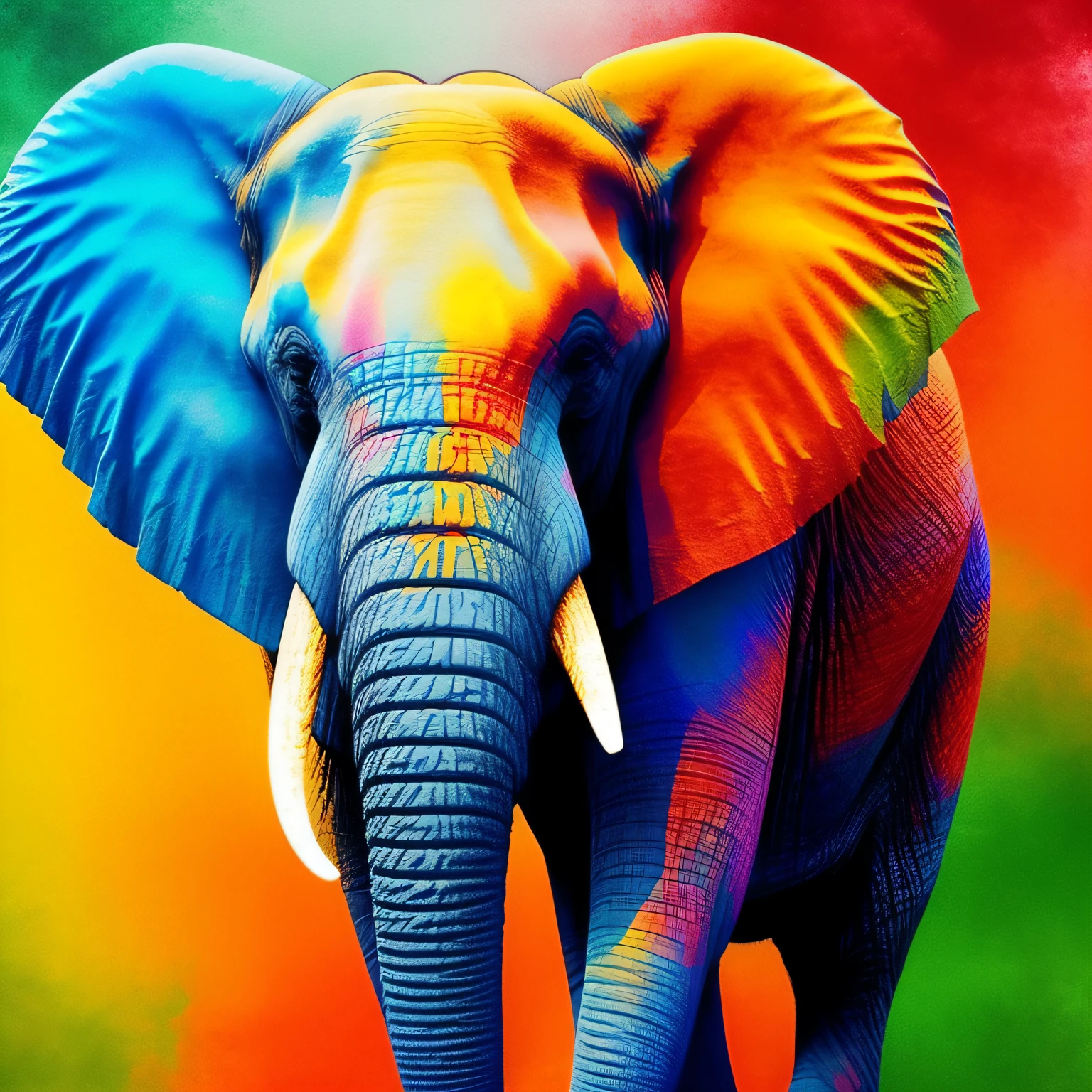 An elephant several positions. Pintura estilo: "impressionismo", com cores vibrantes bem definidas em 8K.