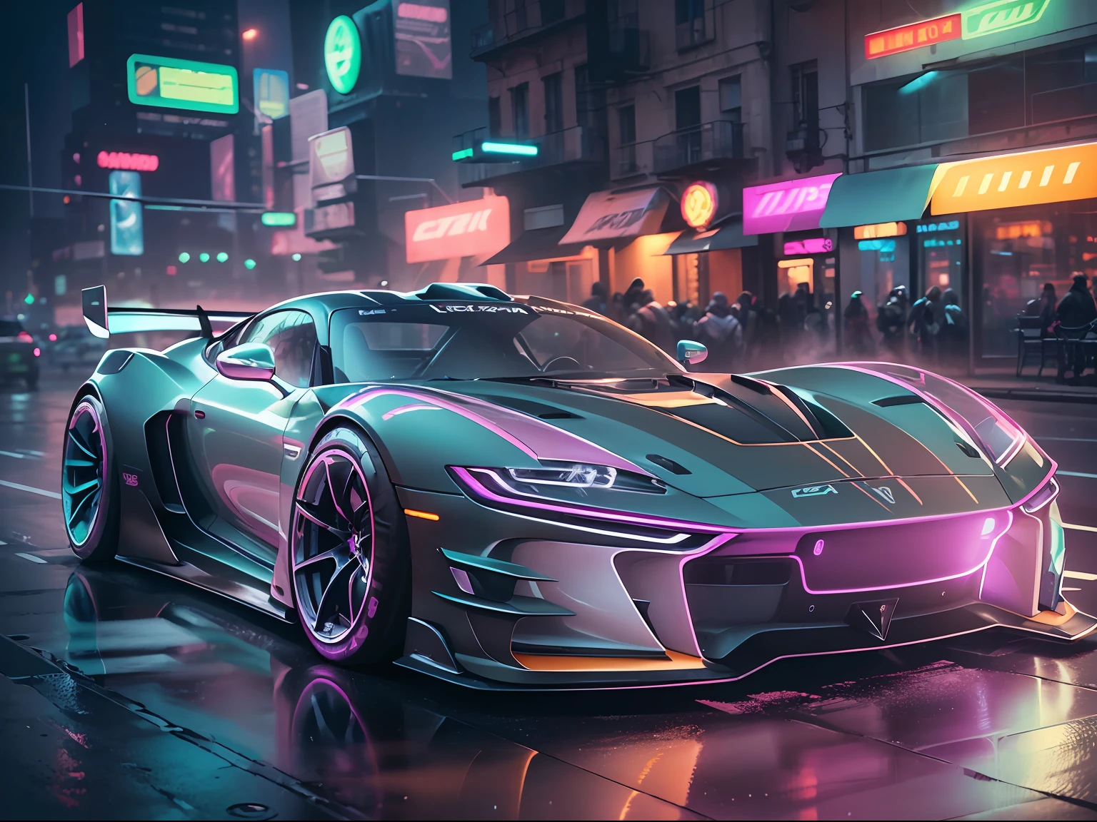 (1 transparent sports car on gorgeous city streets),Color transparent plastic,cyber punk perssonage,industrial design,Smooth design feel,Sophisticated body structure,cleanness,(((Transparent visual impact))),(((Brilliant neon lights))),white backgrounid,ultra-realistic realism,hyper HD,high detal,best qualtiy,4K
