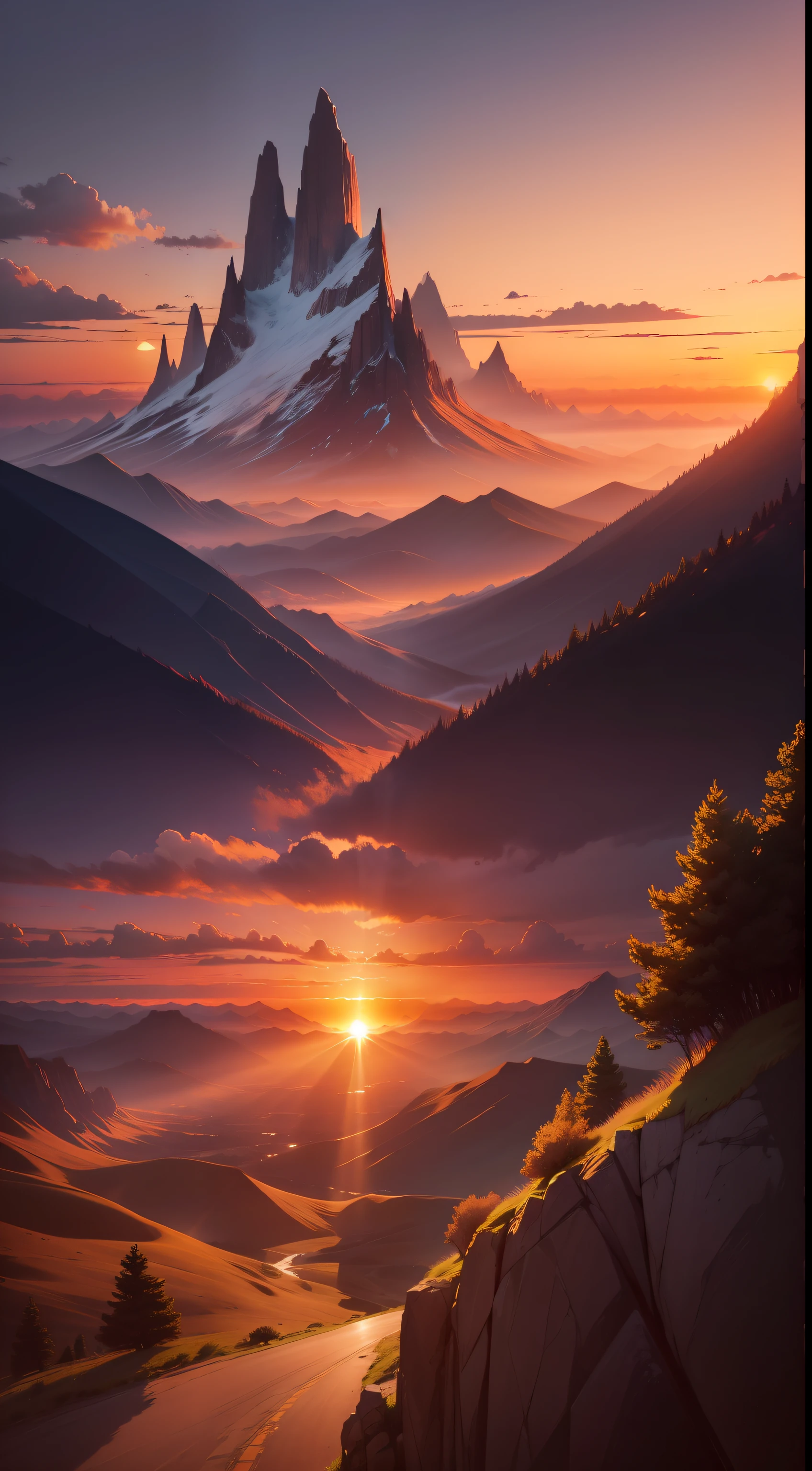 A landscape with a stunning sunset, representing the greatness and beauty of God's creation.