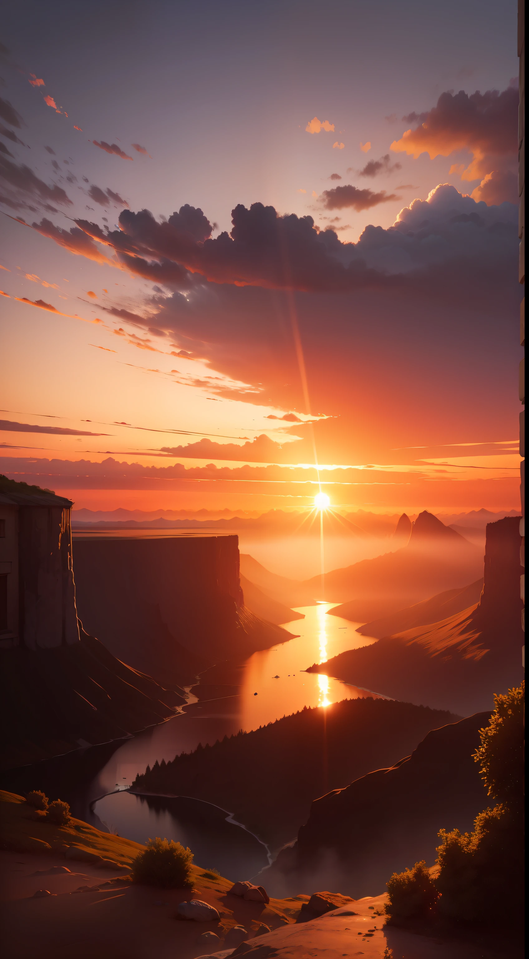 A landscape with a stunning sunset, representing the greatness and beauty of God's creation.