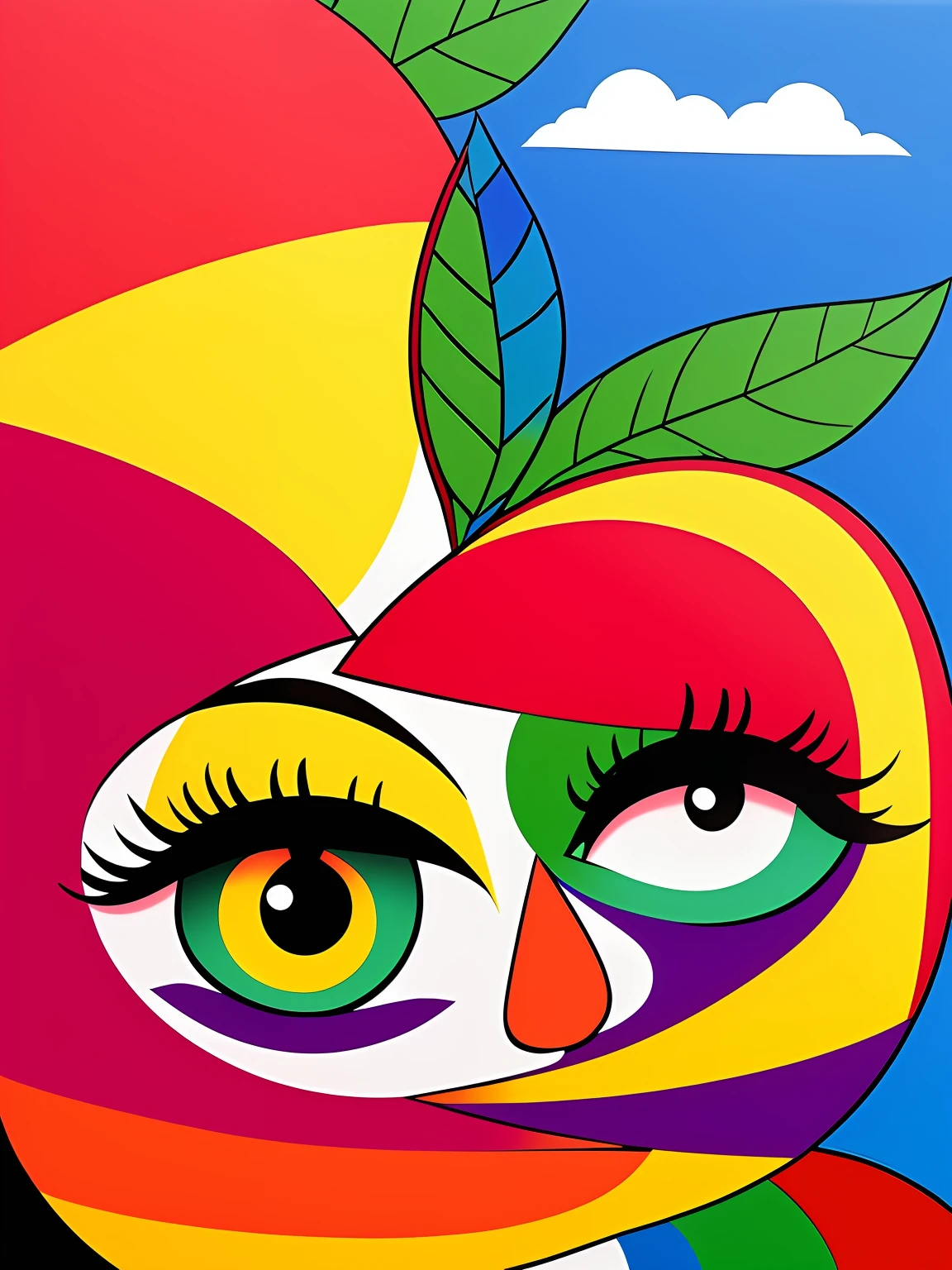 "Imagine uma obra de arte retratando um suculento, Colorful peach, Bright as a rainbow. ((O pessego fruta )) The central point of the composition, com suas formas e contornos suaves, convidando os espectadores a apreciarem sua beleza. The color palette is vibrant and lush, with rich and vivid tones that blend harmoniously on the surface of the peach. Amarelosintensos, laranjas brilhantes, amarelos dourados, verdes exuberantes, azuis profundos e roxos encantadores criam uma sinfonia de cores que envolvem a fruta. Small details of light and shadow add depth and realism to the image, Making the peach look almost palpable. Through this artistic representation, The peach turns into a symbol of vitality, frescor e alegria, cativando os espectadores e convidando-os a saborear sua beleza colorida." ,Romero Brito e Eduardo kobra e Jacksonville pollocki