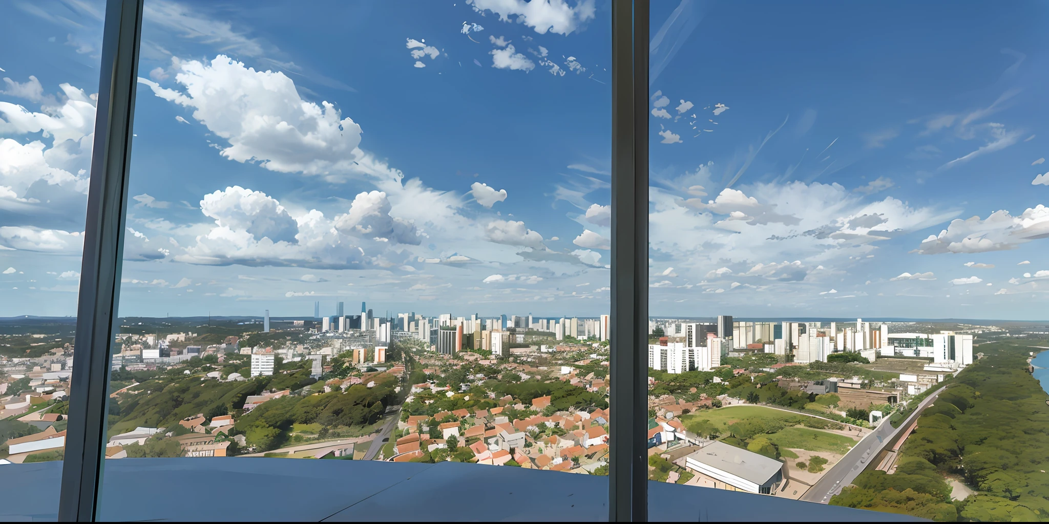 The city can be seen from a high-rise building, the morning sun, the cityscape in the distance, the buildings in the distance, the skyscrapers in the distance, the view in the distance, the buildings in the distance, the skyline in the distance, from the distance, from behind, 8 K.