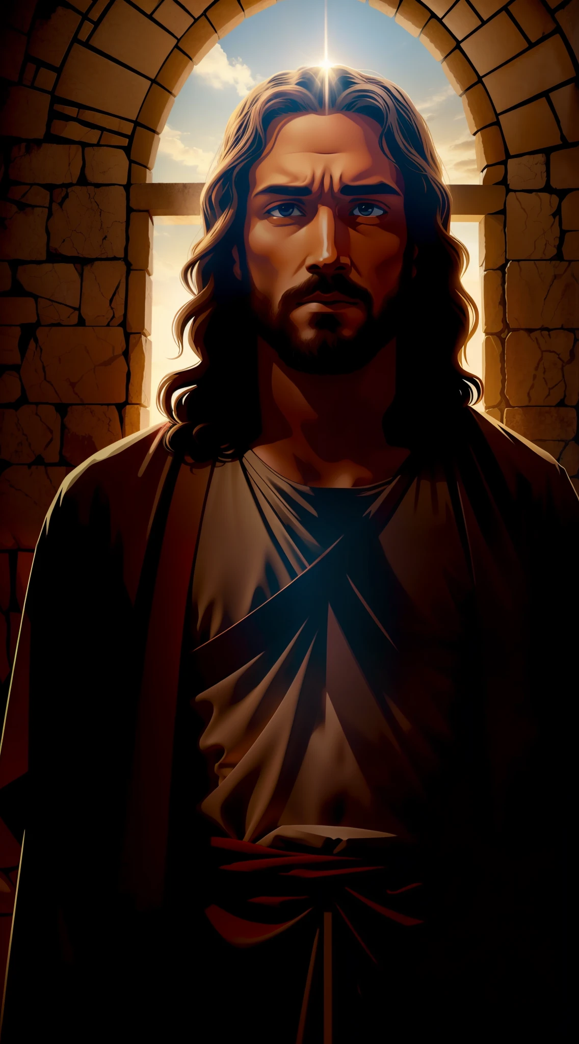 an image of Jesus, imposing