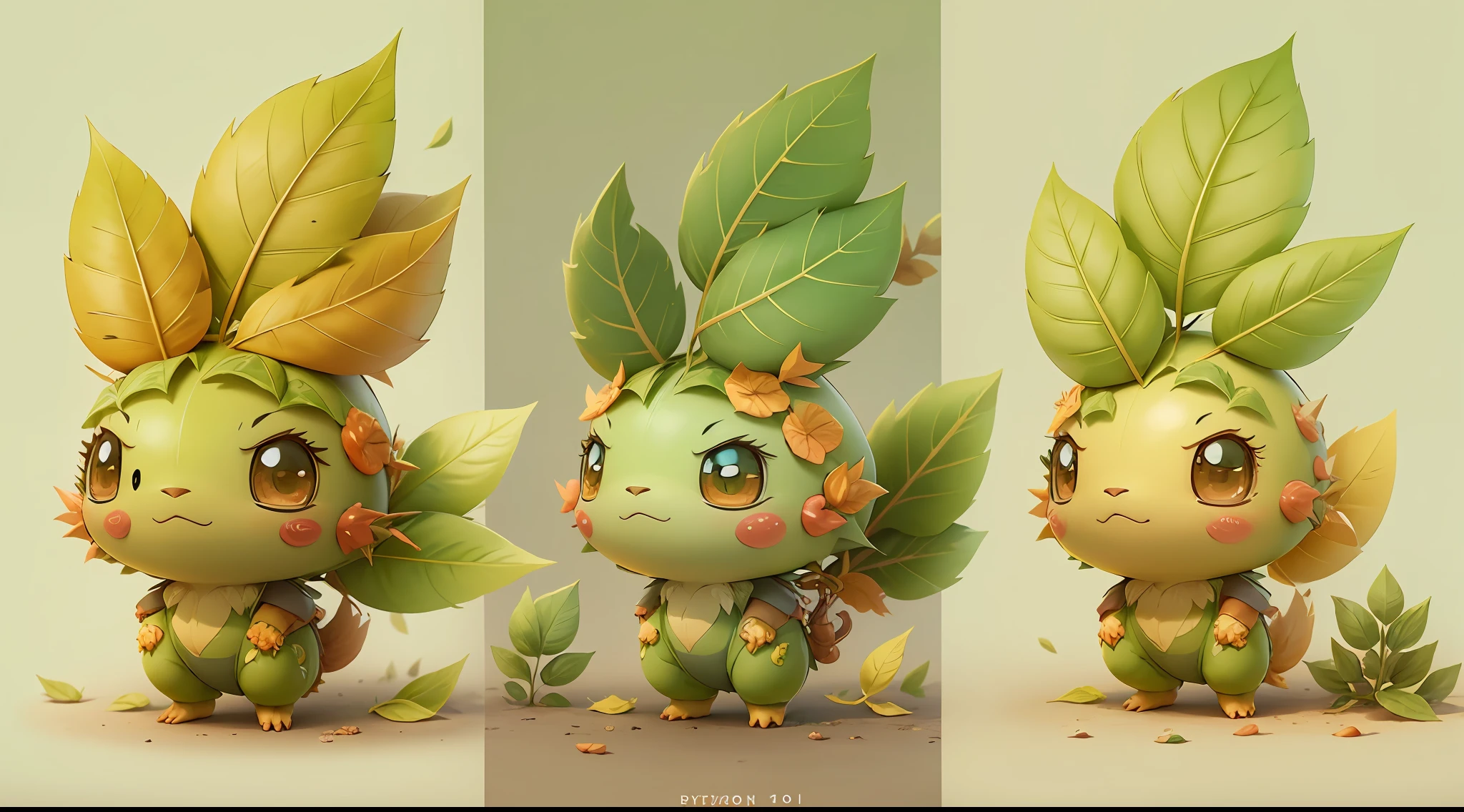 create a new style of cute earthy leaf style Pokémon character digital art masterpiece 4k, solo character