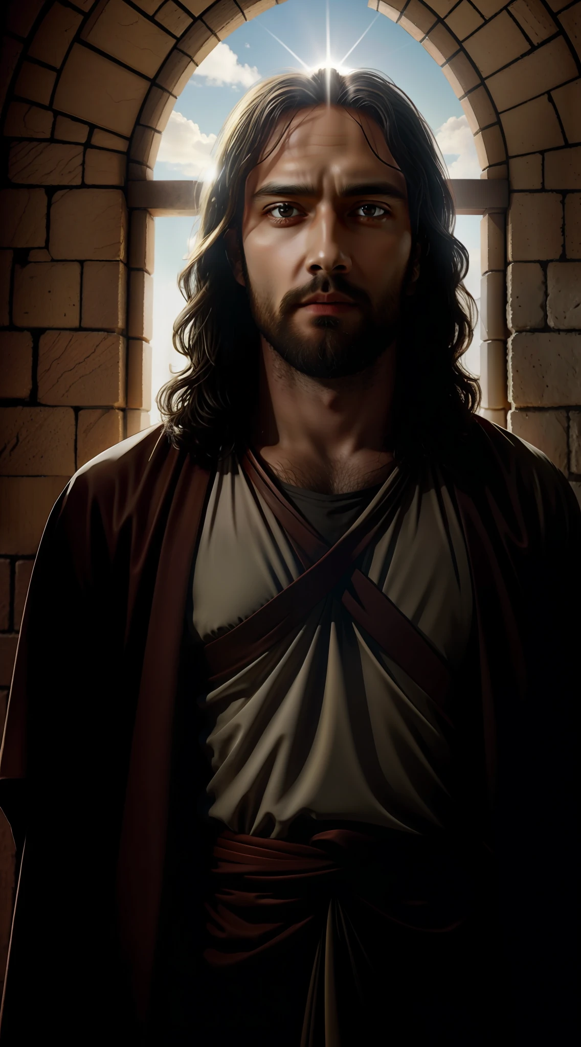 an image of Jesus, imposing