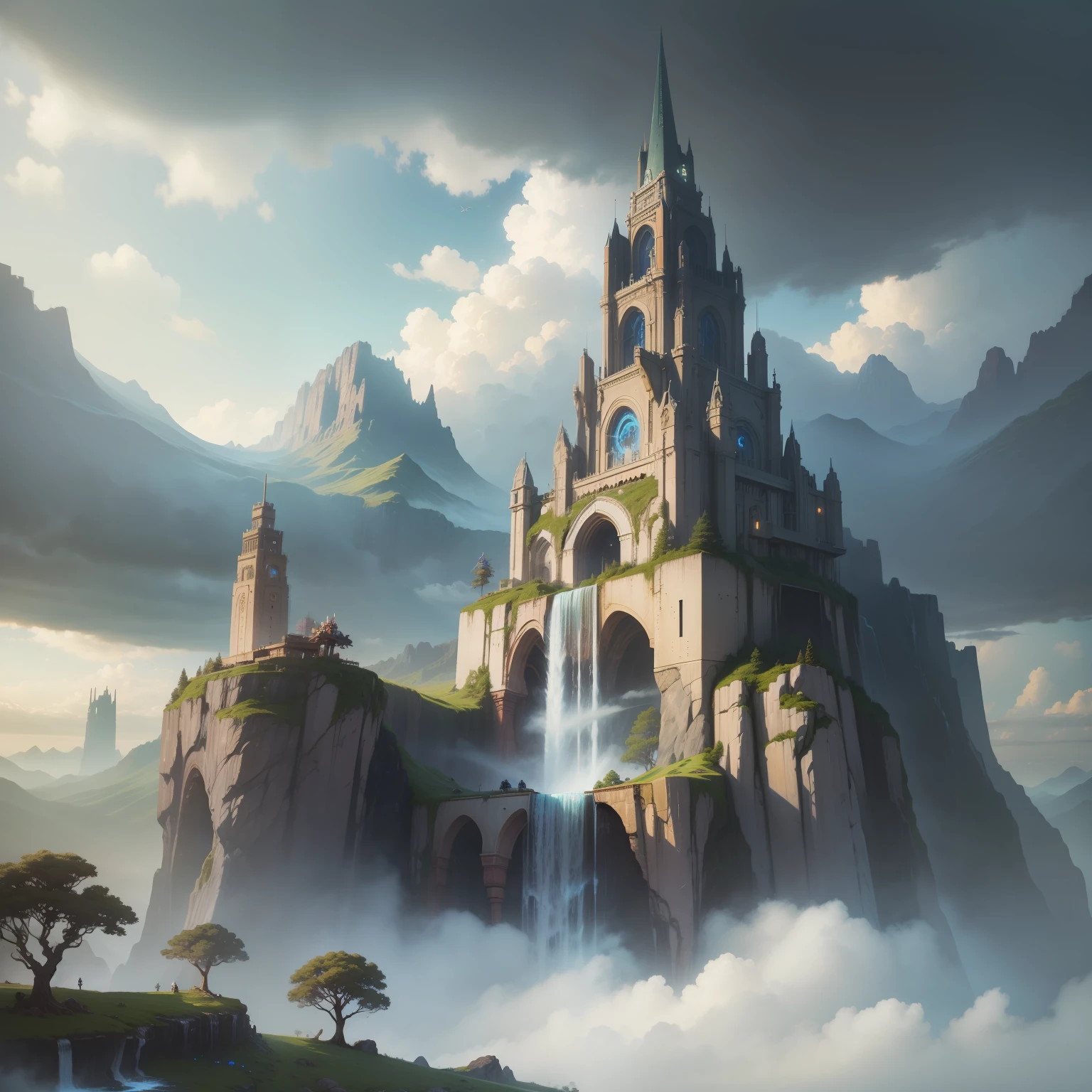 Fantasy world dream cyberpunked in isekai A magnificent view of nature SF Top Quality Beautiful world masterpiece 超A high resolution Detailed landscapes huge waterfall