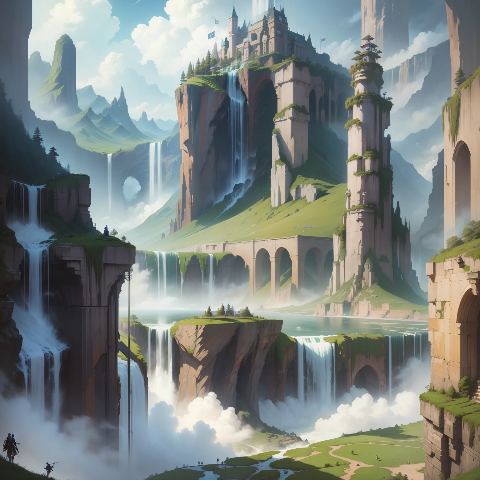 Fantasy world dream cyberpunked in isekai A magnificent view of nature SF Top Quality Beautiful world masterpiece 超A high resolution Detailed landscapes huge waterfall