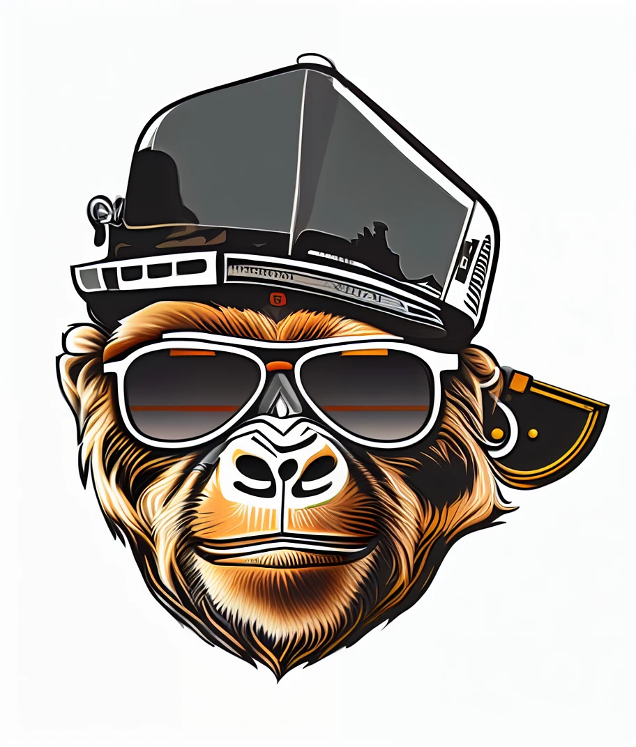 a close up of a monkey wearing a hat and sunglasses, bored ape nft, inspired by Alex Petruk APe, bored ape yacht club, bored ape, like gorilla, monkey, gangster, looking heckin cool and stylish, clever monkey with a long knife, subject= chimp, gangsta rap, in style of primal apes, smokey, thug life, cool face