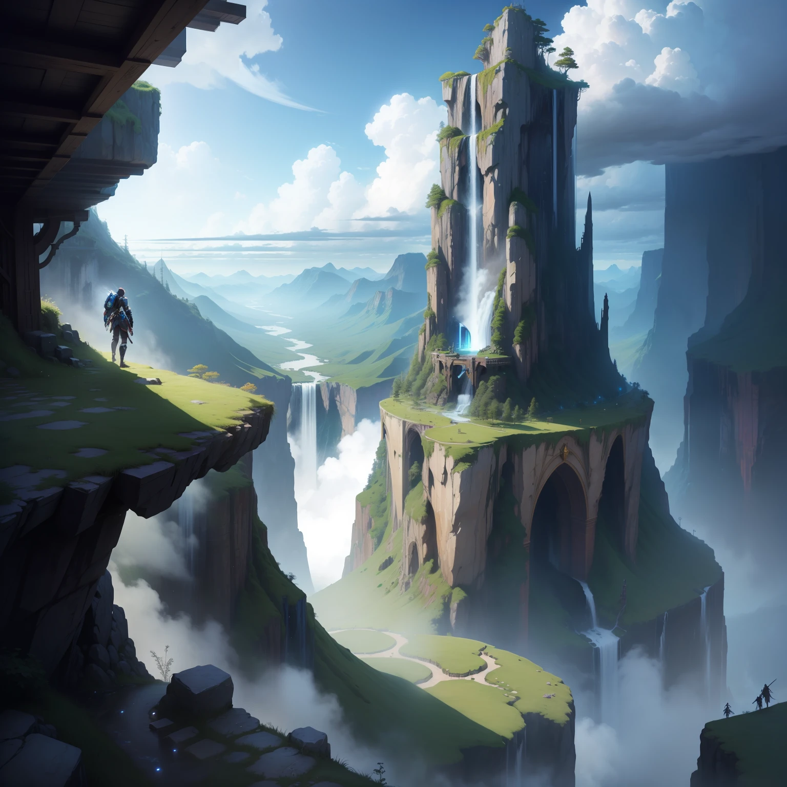 Fantasy world dream cyberpunked in isekai Magnificent natural scenery SF Top Quality Beautiful world masterpiece 超A high resolution Detailed landscapes huge waterfall