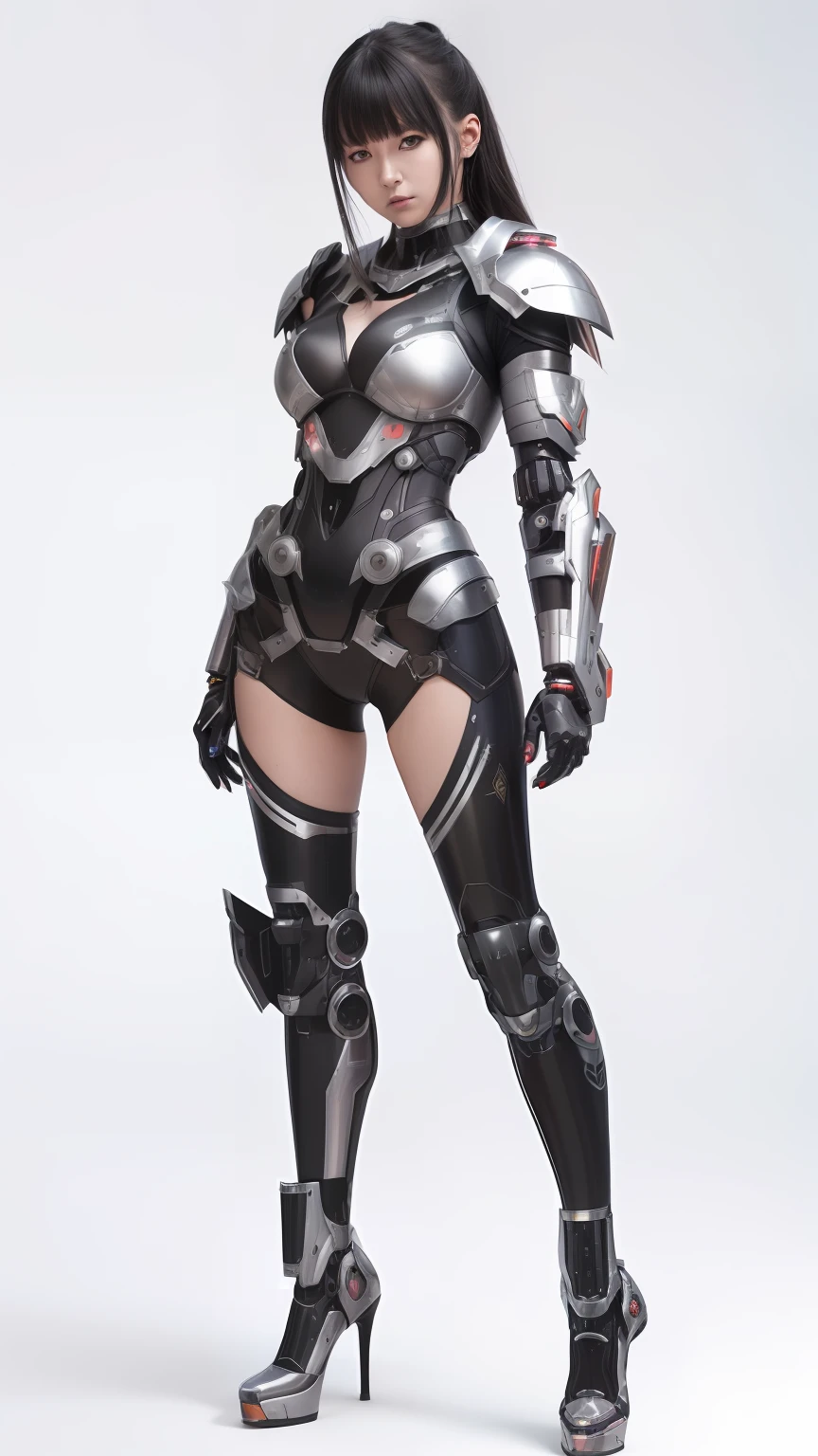 a performance portrait of a pliant [goddess|babe] , (edgMechagirl, a woman in a mecha outfit,futuristic armor,wearing edgMechaGirl cyber_armor :1.2), perfect face, pretty face, coral eyes, titian hair, long hair, flat chest, lush detail, absurdres,