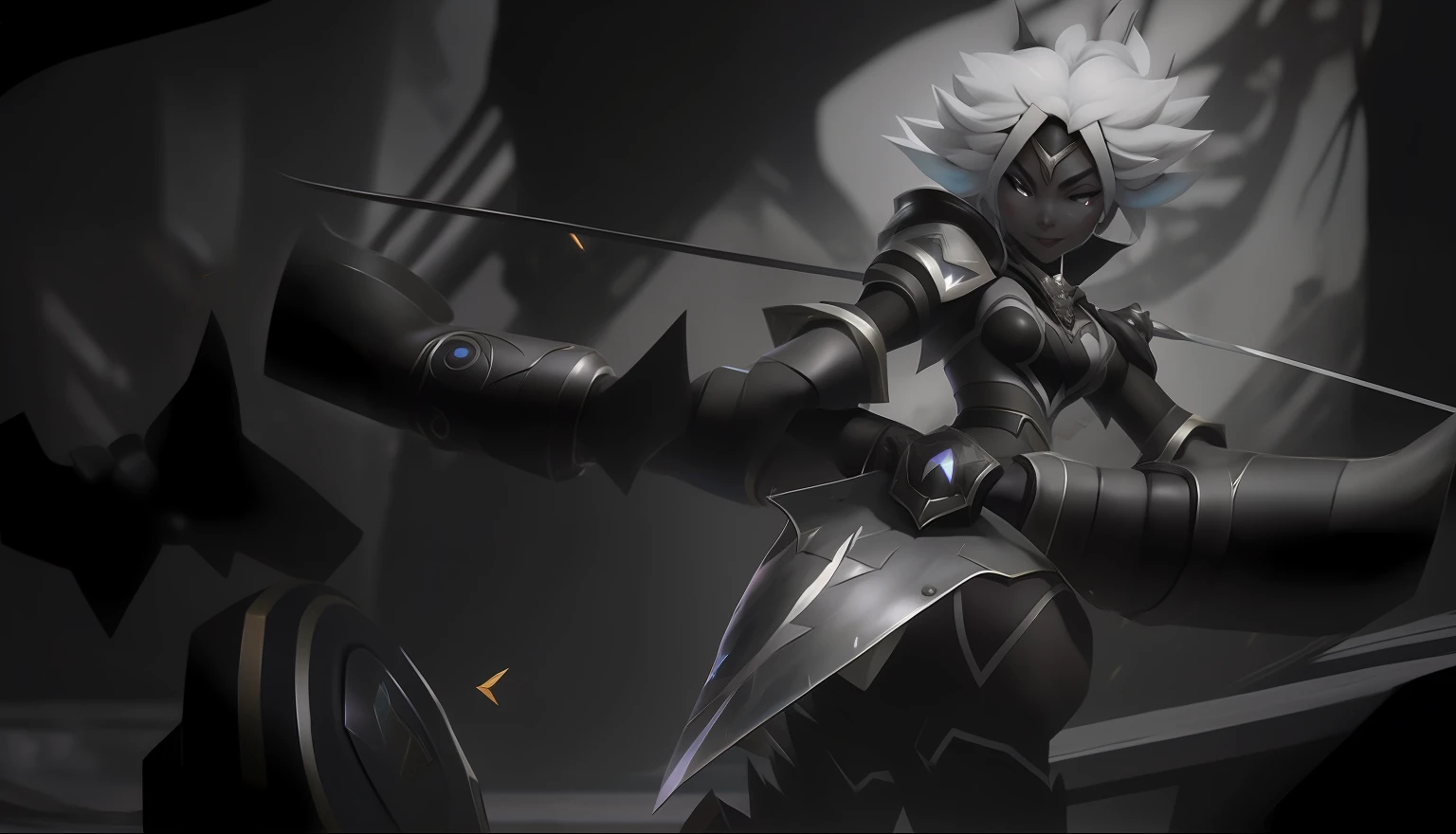 a black and white photo of a woman with a bow, iconic character splash art, zenra taliyah, taliyah, splash art, character splash art, official splash art, brigitte, senna from league of legends, league of legends concept art, youthful taliyah, league of legends style art, leblanc, league of legends character art, samira from league of legends