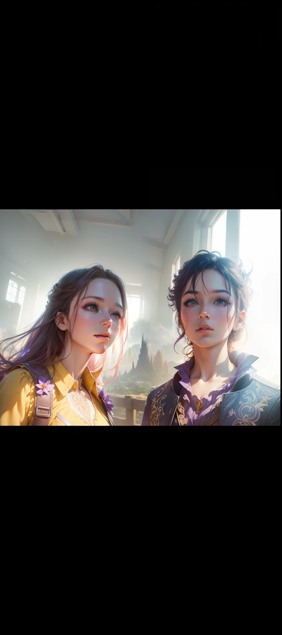 expansive landscape photograph , (a view from below that shows sky above and open field below), a girl standing on flower field looking up, bright sunny day (clouds:1.2), distant mountain, tree BREAK
production art, lot of purple and orange, intricate details, volumetric lighting, realism BREAK
(masterpiece:1.2), detailed shadows, (best quality), 4k, ultra-detailed, (dynamic composition:1.4), highly detailed, colorful details,( iridescent colors:1.2), (glowing lighting, atmospheric lighting), dreamy, magical, (solo:1.2)
