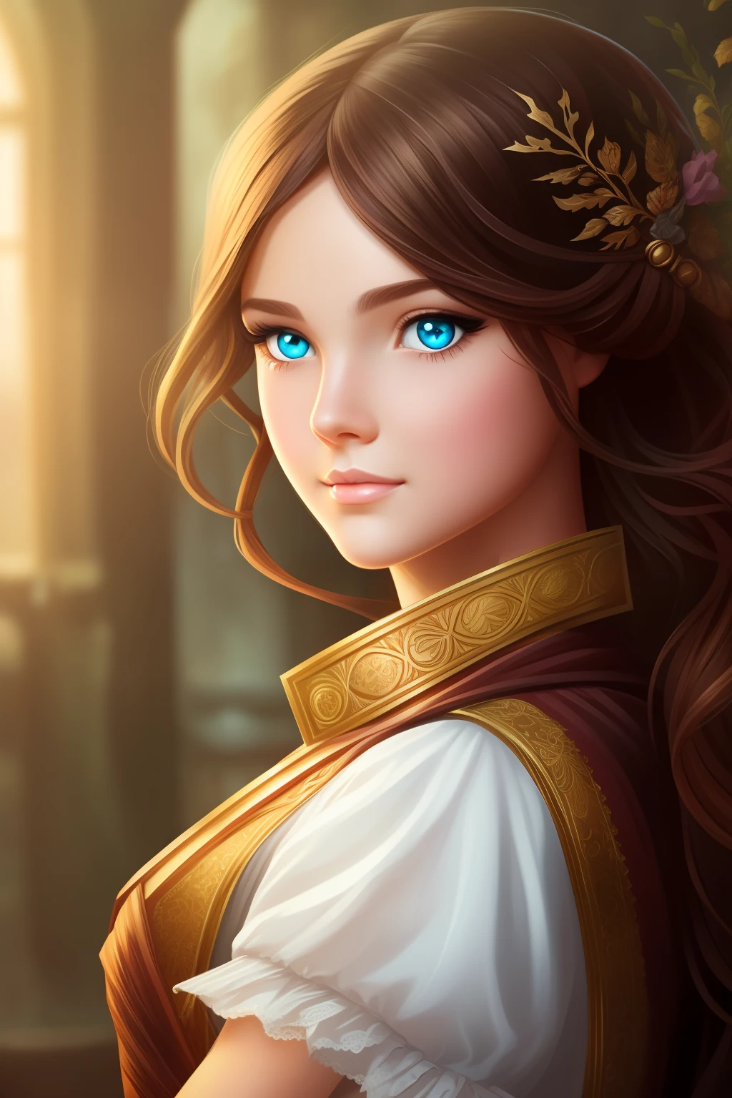 pretty young woman, human, round face, fantasy setting