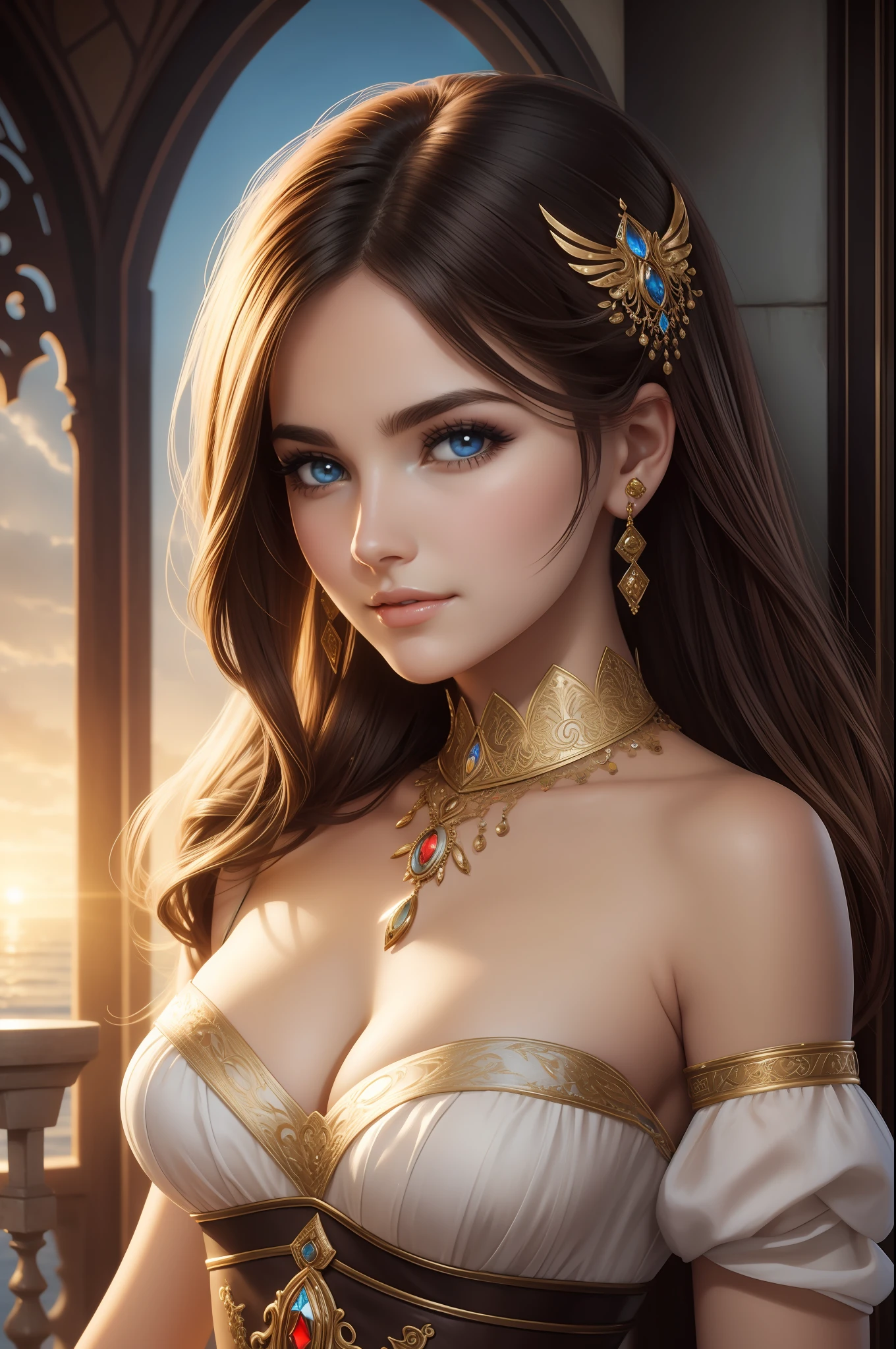pretty woman, human, round face, fantasy setting