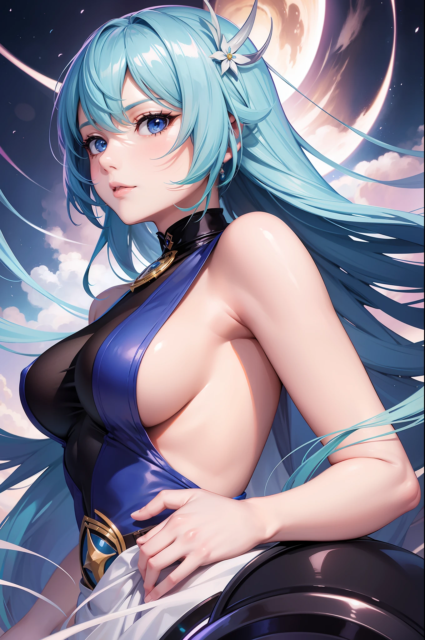 pretty woman, human, round face, fantasy setting, genshin impact, smooth anime style, ascethic anime