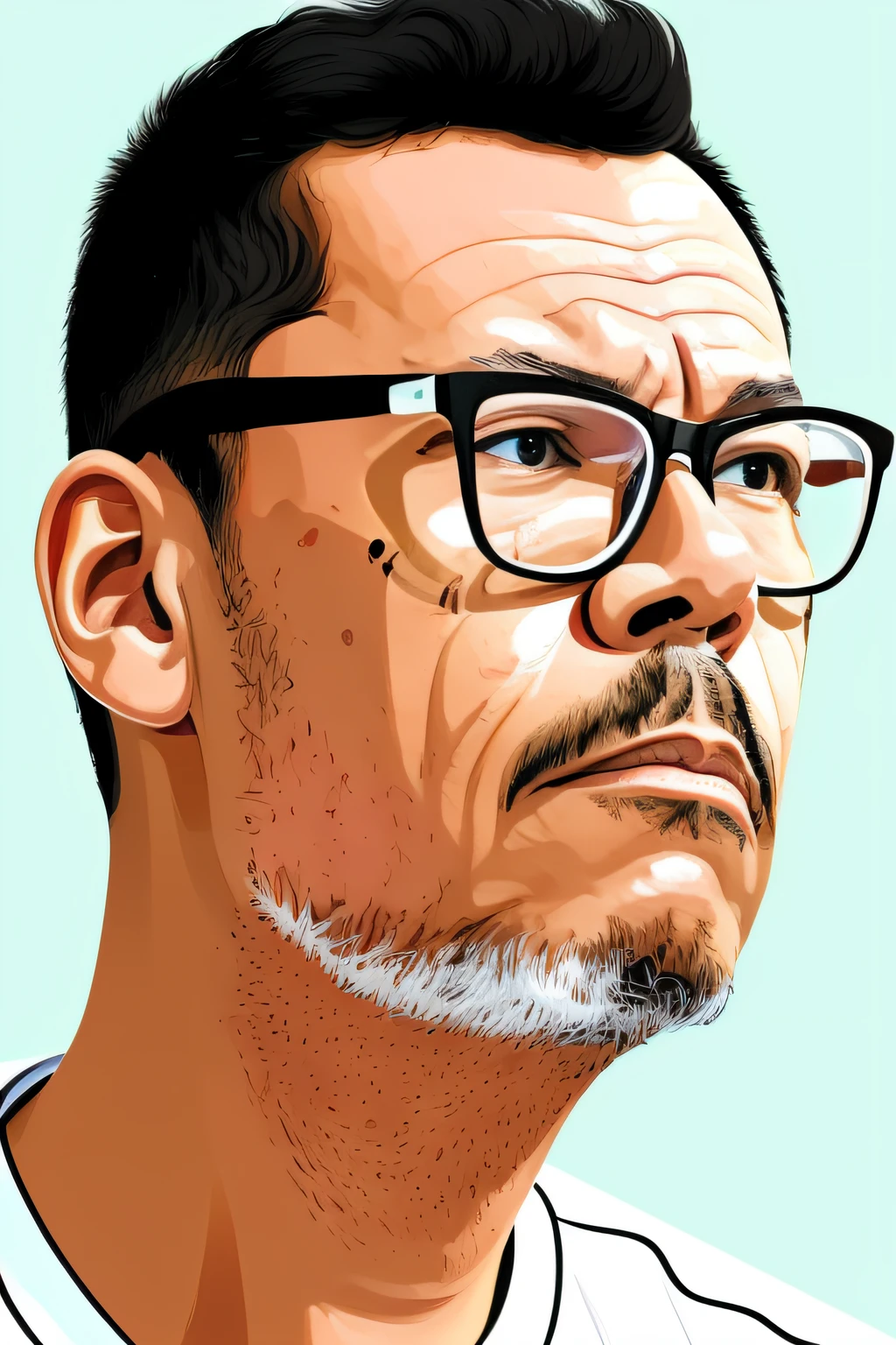 guttonervision8, (2d illustration:1.5) of a man with glasses, retrato, olhando para a frente, fundo branco, centro da imagem