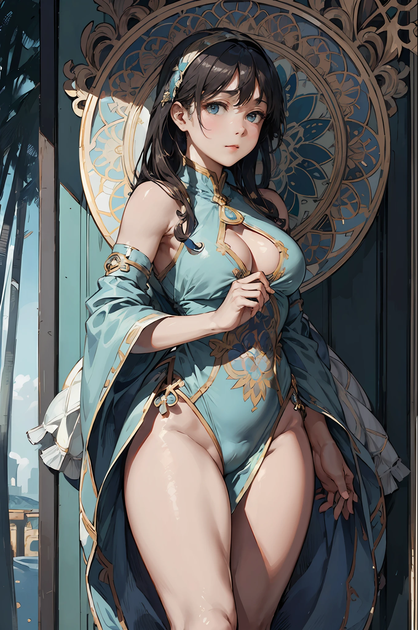 Febreze personification、deodorant、spray、Decorative panel、abstract art、By Alphonse Mucha (masterpiece、top-quality、hight resolution: 1.4)、More about realism、intricate-detail、4K、color splashes、line-drawing、Fibonacci、