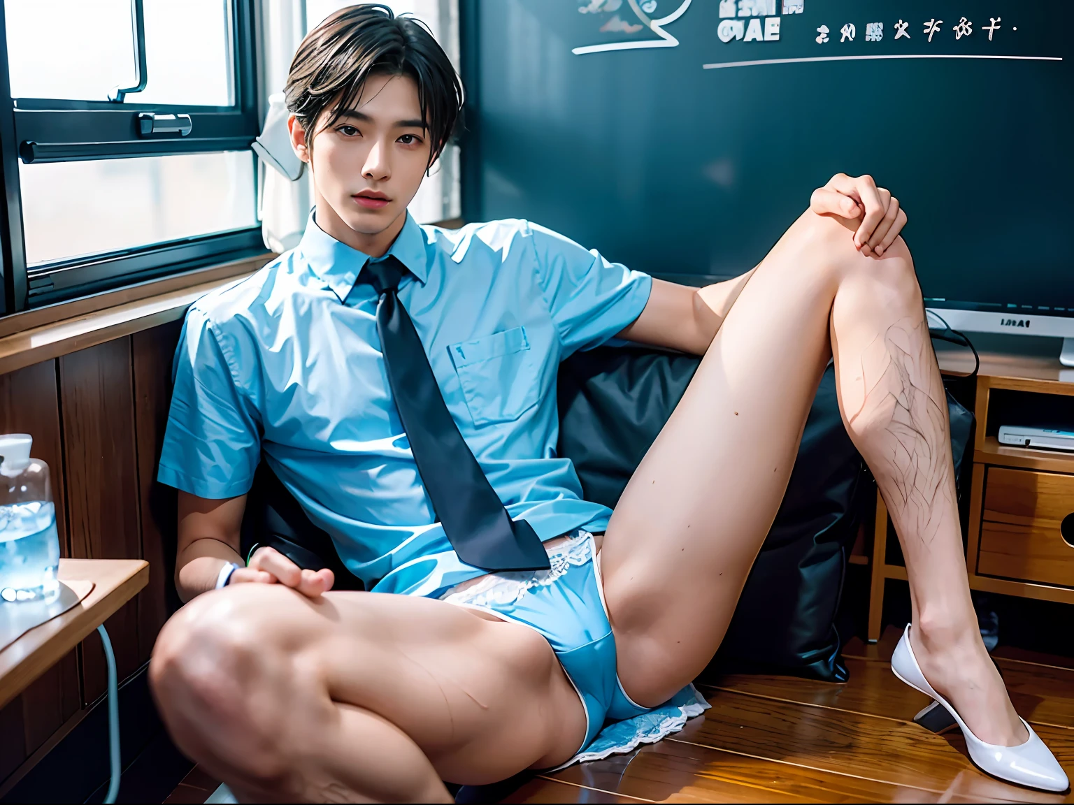 Classroom,lectern,blackboards,Panties of transparent lace,male people,cool guy,Hermaphroditic men,blue-shirt,red necktie,leg loops,canvas shoe,damp hair,flowingwater,perspire,spread their legs,Masturbation,mtu,cool guy,leg loops,lace panty,Get wet,,damp hair,The light is even,male people,Youth,leg loops,espadrilles,Lace transparent panties,cool guy,Short broken hair,spread their legs,Masturbation,cool guy,ar old,frontage,Face the computer,,Hipsters,Earphone,intercom,microphones,androgynous male,scowling,His face was flushed,bite lips,is shy,cool guy,Slim young handsome guy,Bare legged,Barefoot,Delicate facial features,lace panty,smooth thigh,Cocked buttocks,Open your legs,Flushed,Hermaphroditic men,Asian male,Slim young handsome guy,stocklings,smooth thigh,mtu, mascular, cool guy,Masculine face, Attractive,, ((1人))), tmasterpiece, absurderes, Best quality at best, Complicated details, (shiny skins, , Shiny oily glowing skin, shinny hair, Pale complexion), Attractive, ((musculature)), AS-Adult,