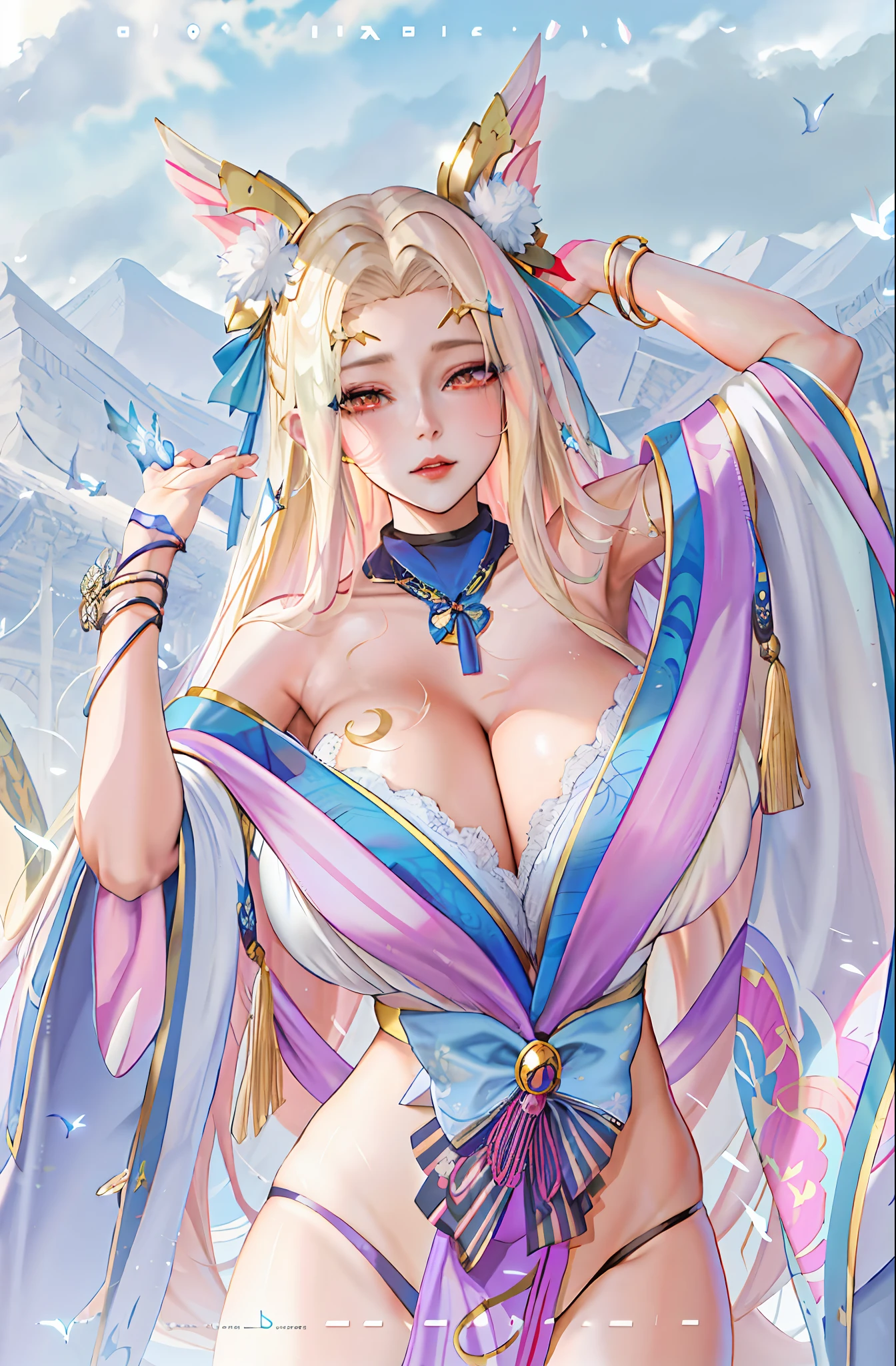 anime girl with a very big breast and a very big breast, a beautiful fantasy empress, Anime goddess, ((a beautiful fantasy empress)), beautiful and seductive anime woman, onmyoji portrait, Extremely detailed Artgerm, Onmyoji detailed art, onmyoji, seductive anime girls, Detailed digital anime art, seraphine ahri kda