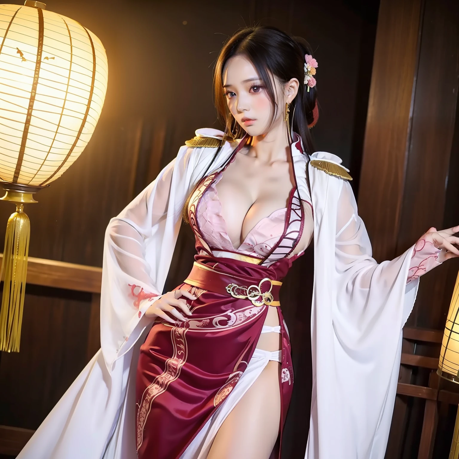 A beautiful,Wear sexy Hanfu to see through the curves of the body,(brunette color hair,gorgeous figure)