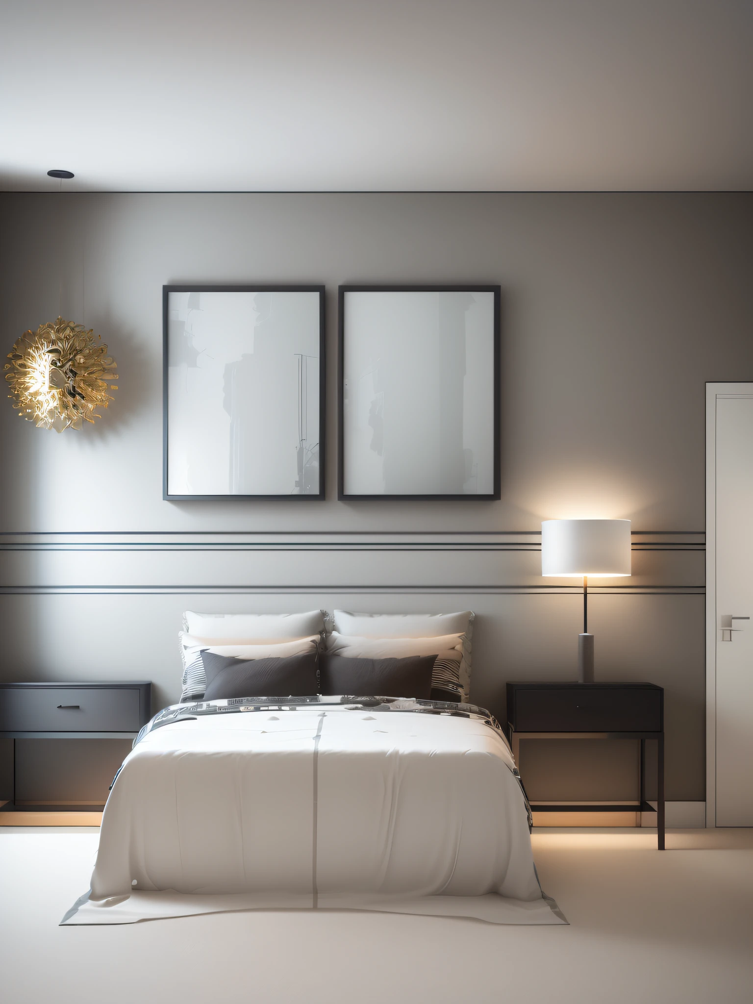 a rendering of a room with a bed, Aparelhadores, e um espelho, quarto de cama, Quarto escuro, dentro de um quarto, concept eclectic, quarto, interior do quarto, detalhes do design de interiores, exquisite rendering, in style of 3d render, bed on the right, inspirado em Reinier Nooms, Design de interiores, renderizado no enscape, um interior do quarto