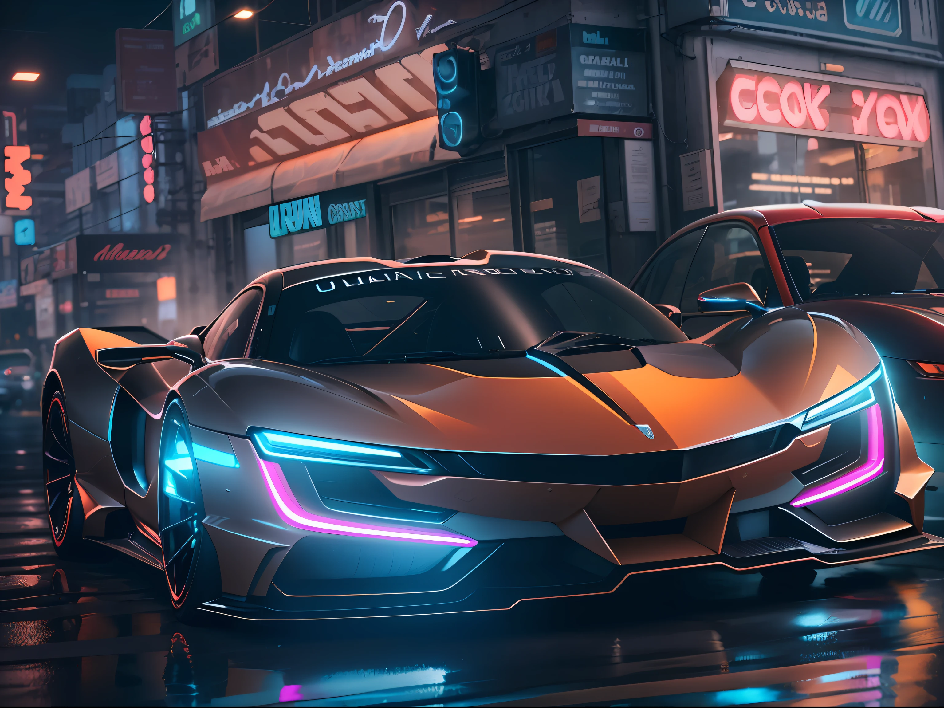 (1 transparent sports car on gorgeous city streets),Color transparent plastic,cyber punk perssonage,industrial design,Smooth design feel,Sophisticated body structure,cleanness,(((Transparent visual impact))),(((Brilliant neon lights))),white backgrounid,ultra-realistic realism,hyper HD,high detal,best qualtiy,4K