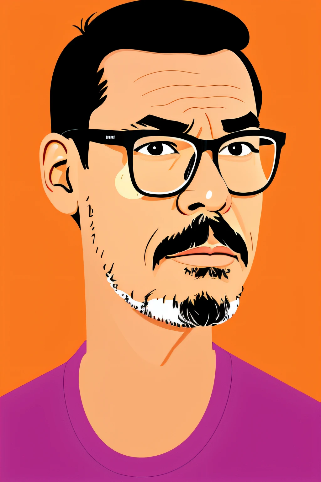 guttonervision8, Creating a 2D illustration with a ratio of 1.5, this portrait will depict a man with glasses in a charming cartoon style. The illustration will feature the man looking straight ahead with a playful expression.

The background will be a plain white, providing a clean backdrop for the cartoon-style portrait of the man. Placing him at the center of the image will draw attention to his face and make him the focal point of the illustration.

The cartoon style will be characterized by bold, black outlines that define the man's features and add a sense of whimsy to the artwork. The use of vibrant colors will bring life to the illustration, making it visually appealing and engaging.

The 2D illustration will focus on capturing the man's personality and charm, utilizing exaggerated features and expressive details to create a delightful portrayal. His glasses will be highlighted to add a distinctive touch to the character.

Overall, this 2D illustration of a man with glasses, presented in a charming cartoon style with bold black outlines and vibrant colors, will offer a playful and endearing representation of the subject. It will evoke a sense of warmth and lightheartedness, making it a visually captivating artwork.