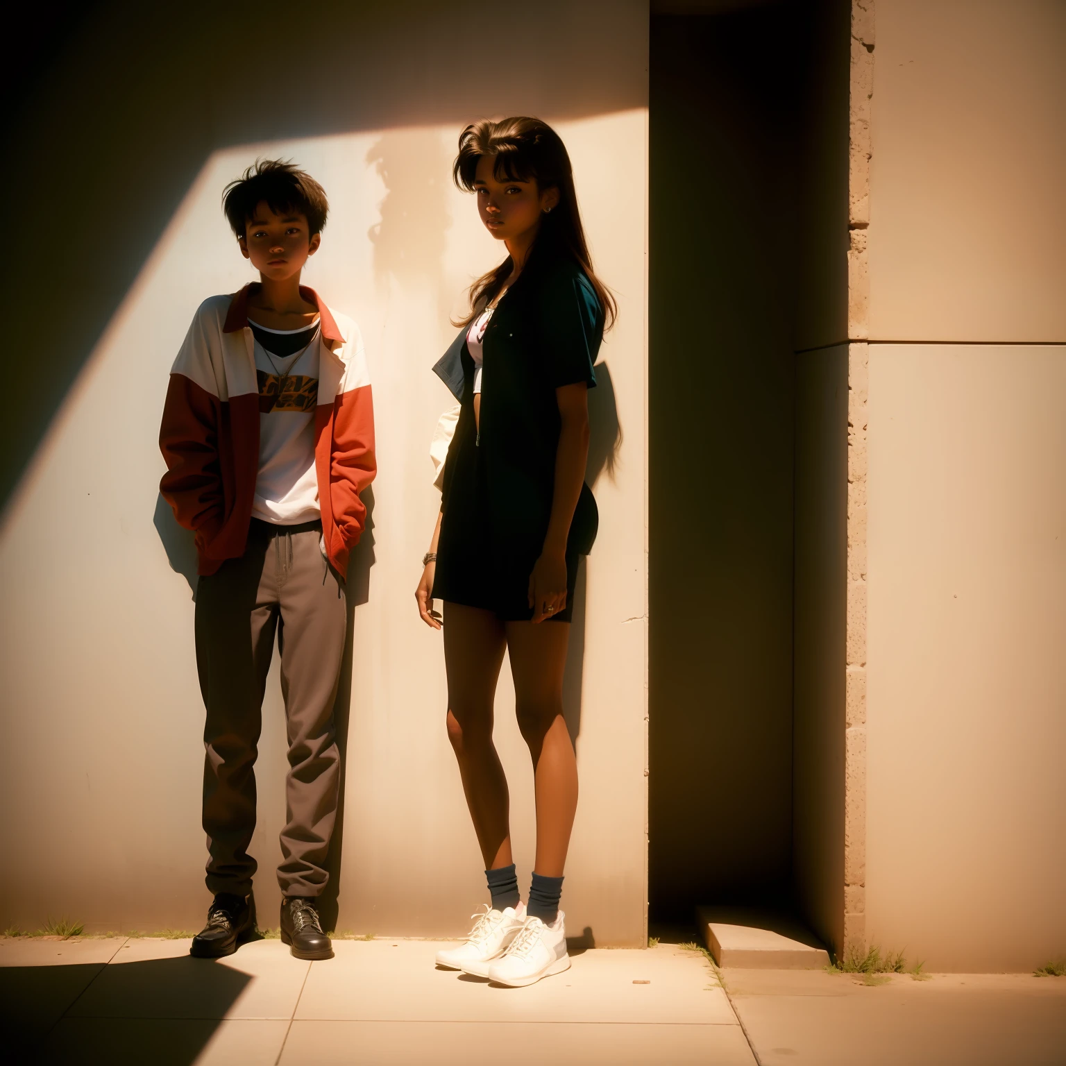 Teenager wall shadows, 1990s fashion, only wall shadows