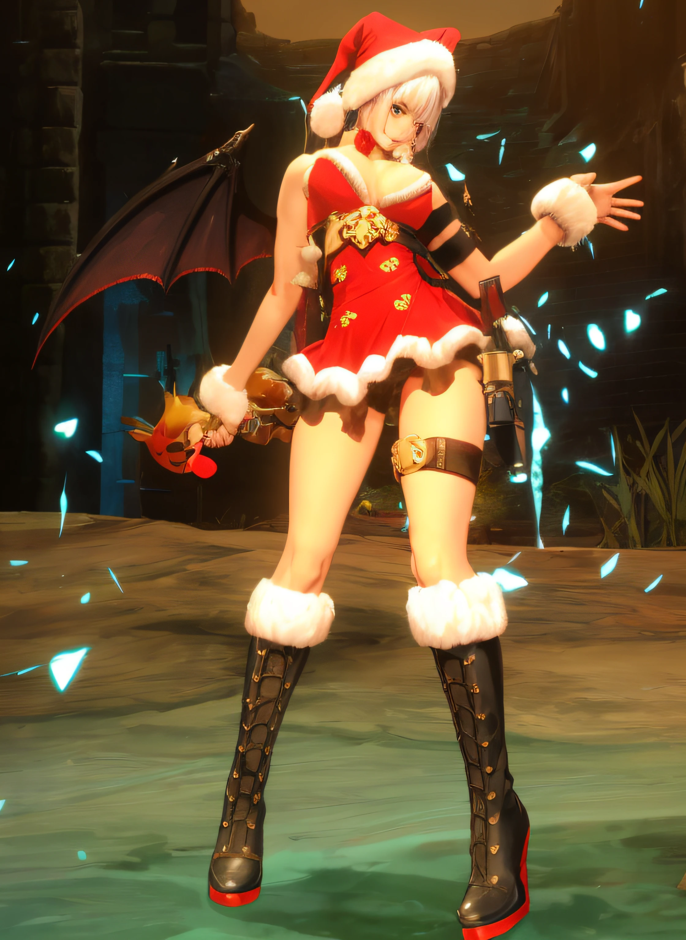 There's a woman in a Santa Claus outfit holding a sword, v do diabo pode chorar como um elfo, Duende Burlesco, Elf Machine, em armadura monster hunter, corpo inteiro! injection, Succubus em vestido curto apertado, traje de fantasia, blade and soul, muito sexy diabo roupa, Tranding no PXIV, maple story gun girl, Fechar tiro de corpo inteiro, Motor irreal : : maquiagem, Retrato de Jinx de Arcane, atraente, gatinha, gatinha jovem bonita, com o rosto muito detalhado, holding a reindeer stuffed animal in his right hand,