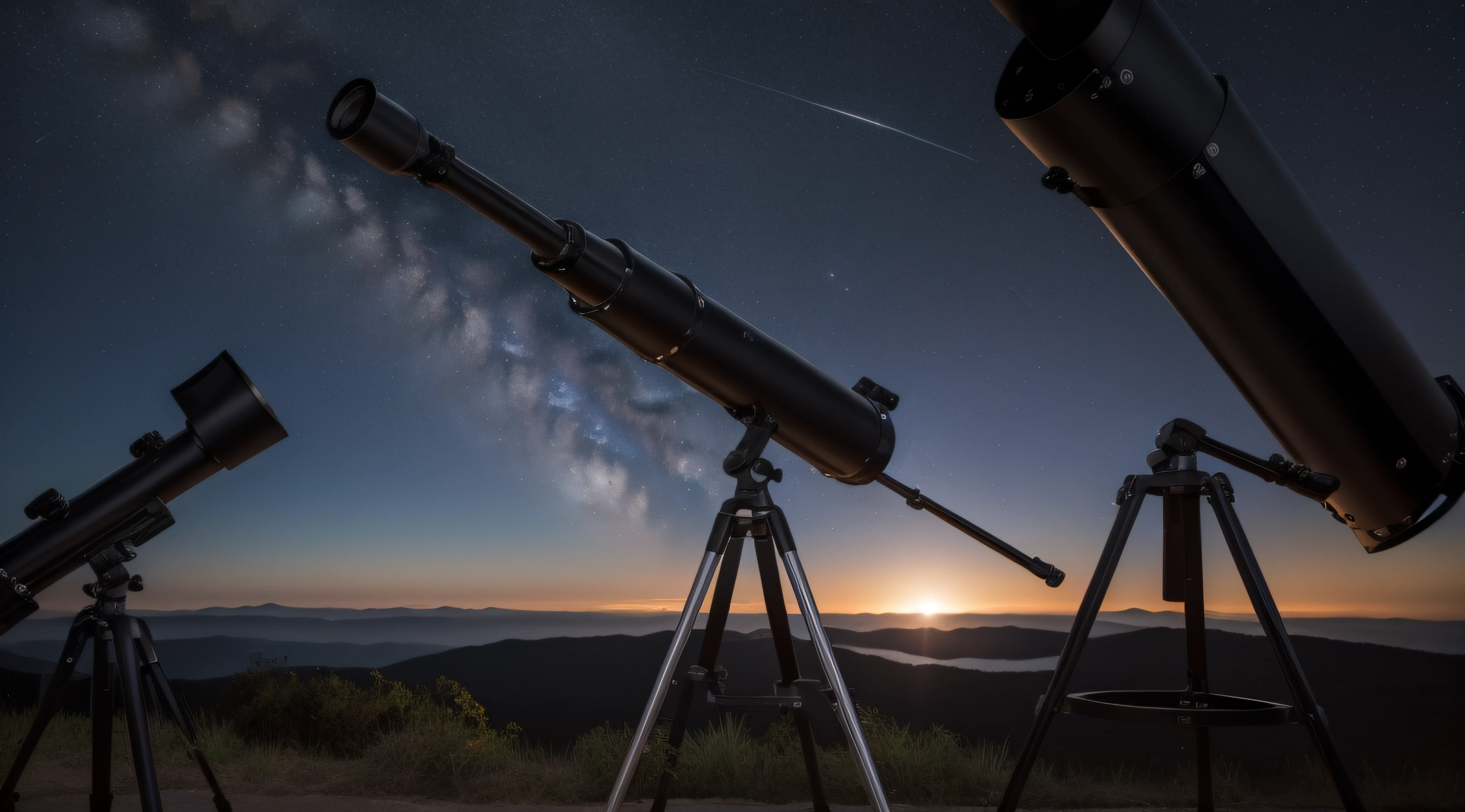 telescope observing the universe and galaxies, realista, detalhado