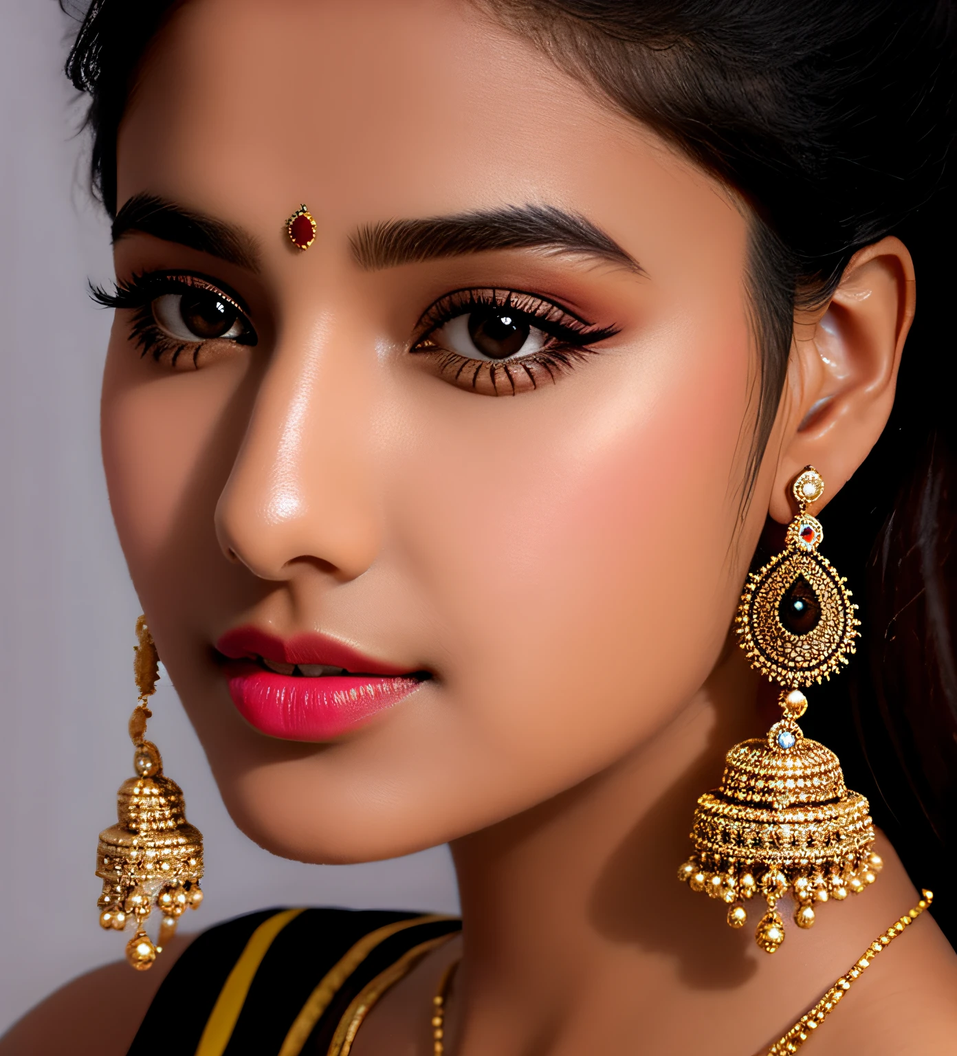 top indian gril (1girl:0.999), (black_hair:0.838), (blurry:0.974), (blurry_background:0.599), (depth_of_field:0.920), (earrings:0.852), (jewelry:0.760), (lips:0.678), (looking_at_viewer:0.807), (lying:0.521), (nose:0.738), (on_back:0.700), (photorealistic:0.728), (piercing:0.545), (realistic:0.969), (solo:0.993)