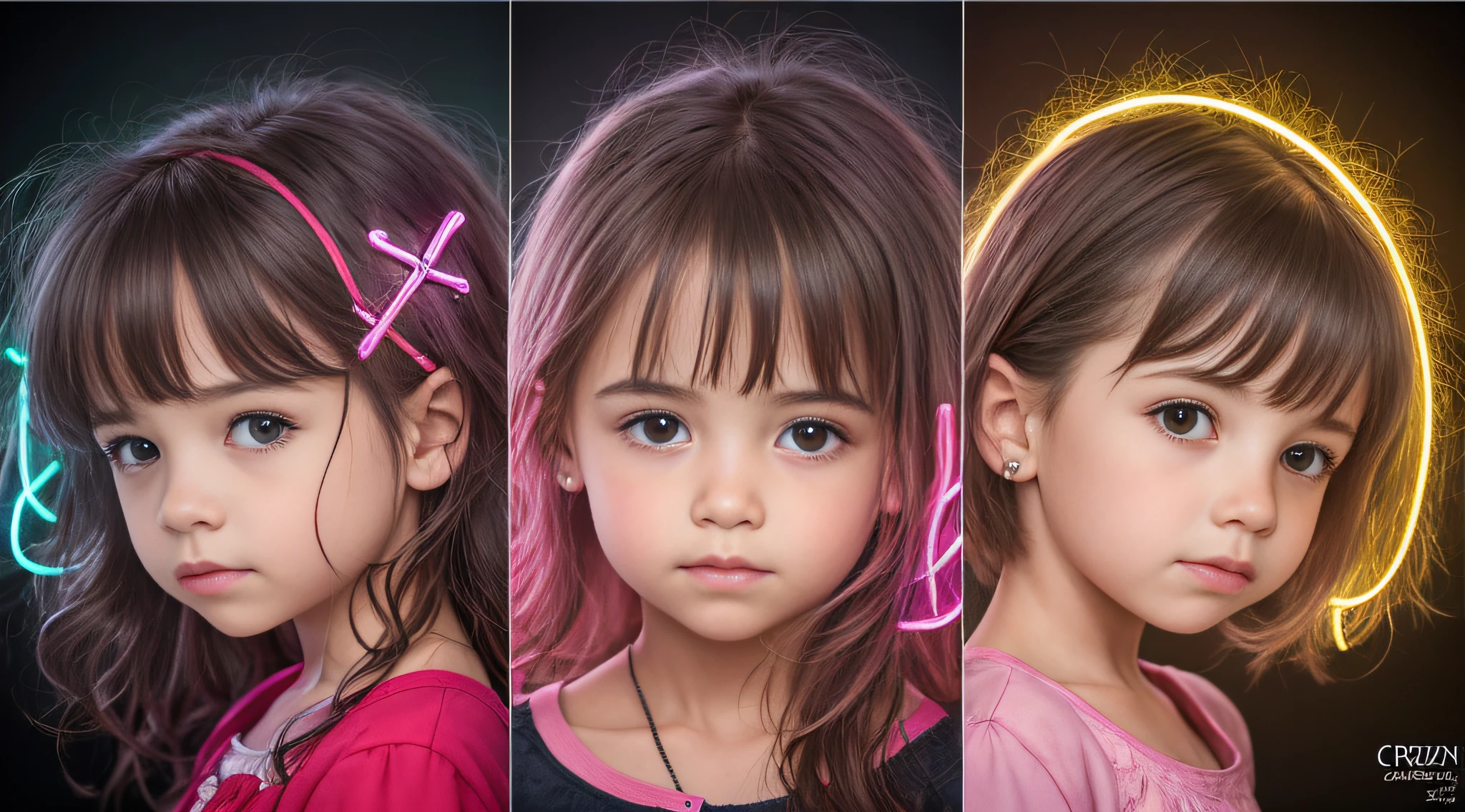 kids LOIRA 10 ANOS, cabelos muito longos, uma cruz , retrato, foto de zoom detalhada, Crucifixo, Cruzes, cruz, neon cross, neon.