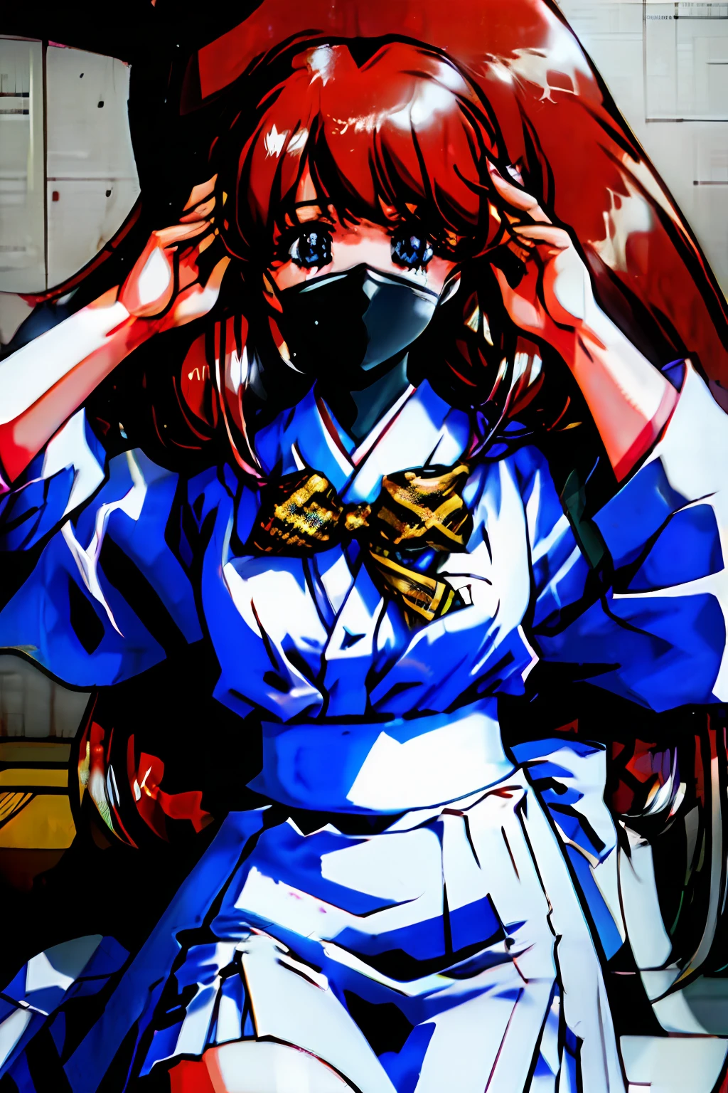 A woman in a white shirt and plaid skirt is covering her face with a mask, Style anime, 8K)), Innocent eyes，There is light in the eyes, wearing face mask, Anime girl in real life, japanese girl school uniform, chiho, surgical mask covering mouth, as an anime character, seifuku, dressed with long fluent clothes, sakimi chan,Doll sister