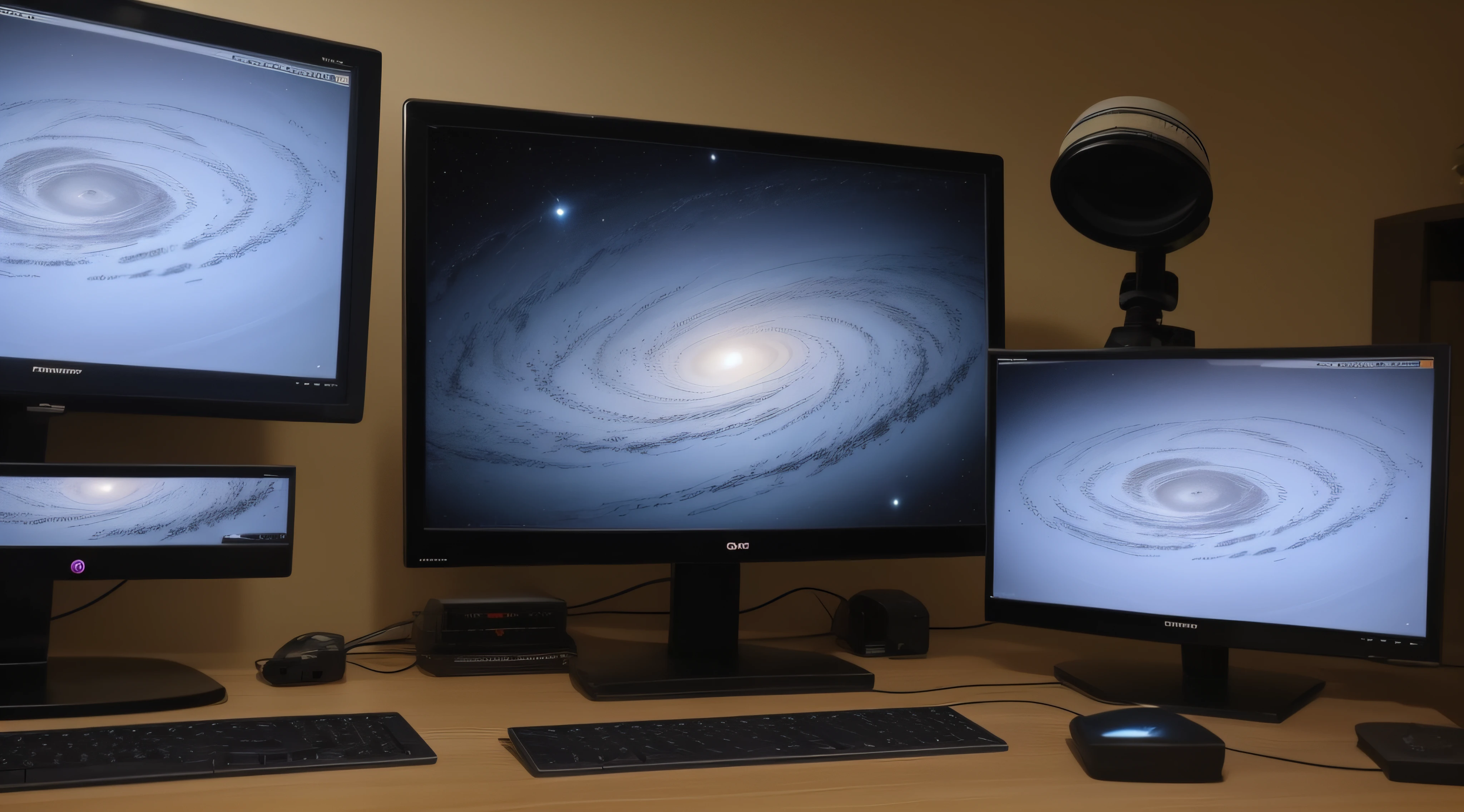 telescope connected to a monitor, mostrando belas imagens do universo