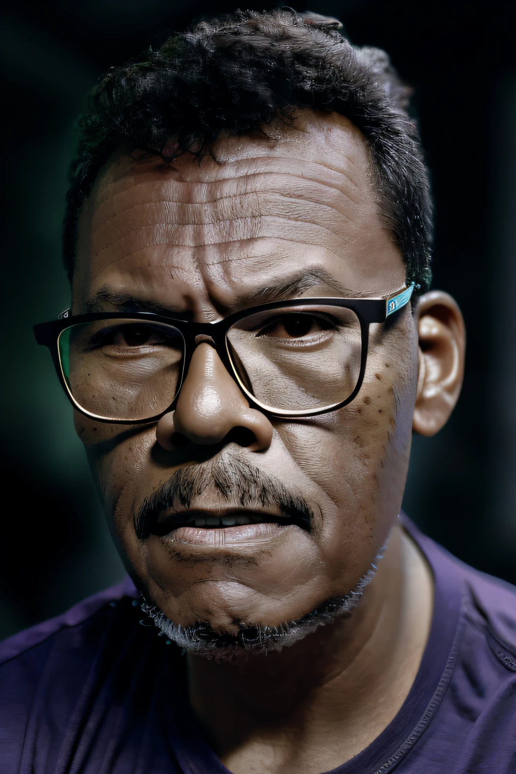 Man in glasses, retrato de guttonervision8, discreto, escuro, centro da imagem, side-lighting