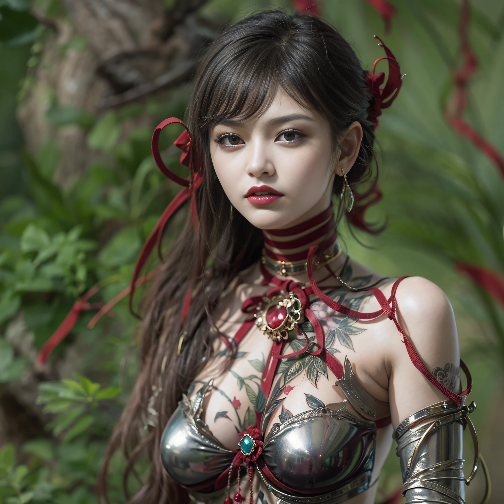 ((masterpiece:1.4)、(top-quality:1.4)、(reallistic:1.7))、Bondage style:1.4、BDSM、Slave、latex shiny:1.4、Latex bodysuit、By Luis Royo、age19、1girl in、Super Ultra Ultra Bikini、Beautiful tattoos:1.4、Sexy Daughter、body piercings:1.7、Colossal tits:1.4、toppless:1.4、Looking Back Beauty、Outstanding style、standingn、fullllbody:1.4、foco nítido:1.5、Slender Abs:1.2、Anatomically correct representation of the human body:1.4、beauty legs、Two legs、Two arms、hips up high、A detailed eye、Raw photo、red-lips、Red high heels、a choker、a necklace、耳Nipple Ring、Fantastic mythological landscape、