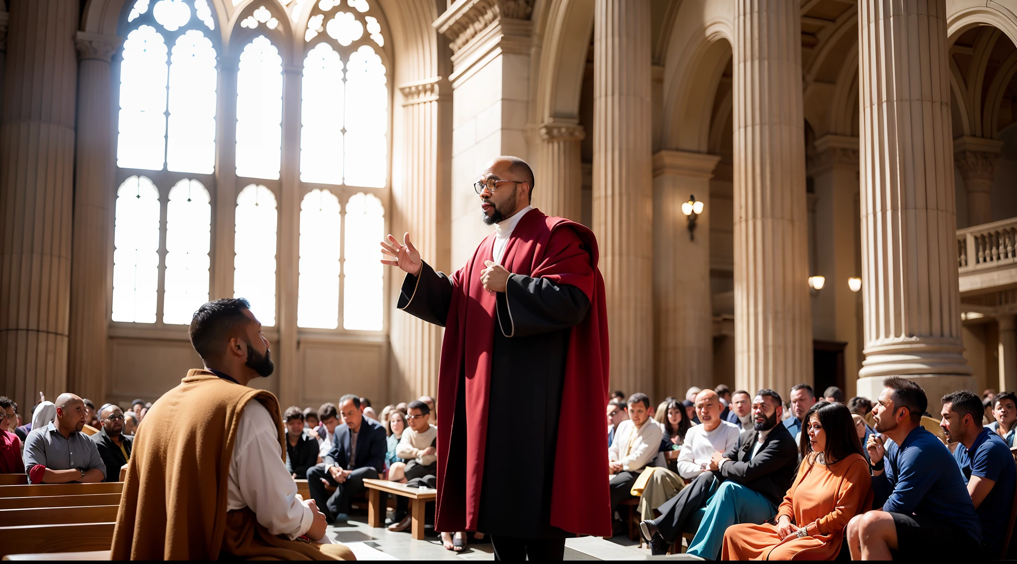Apostle Paul speaking to disciples in the Corinthian church, Ancient biblical style, Antes de Cristo, Biblical garments, vestes antigas