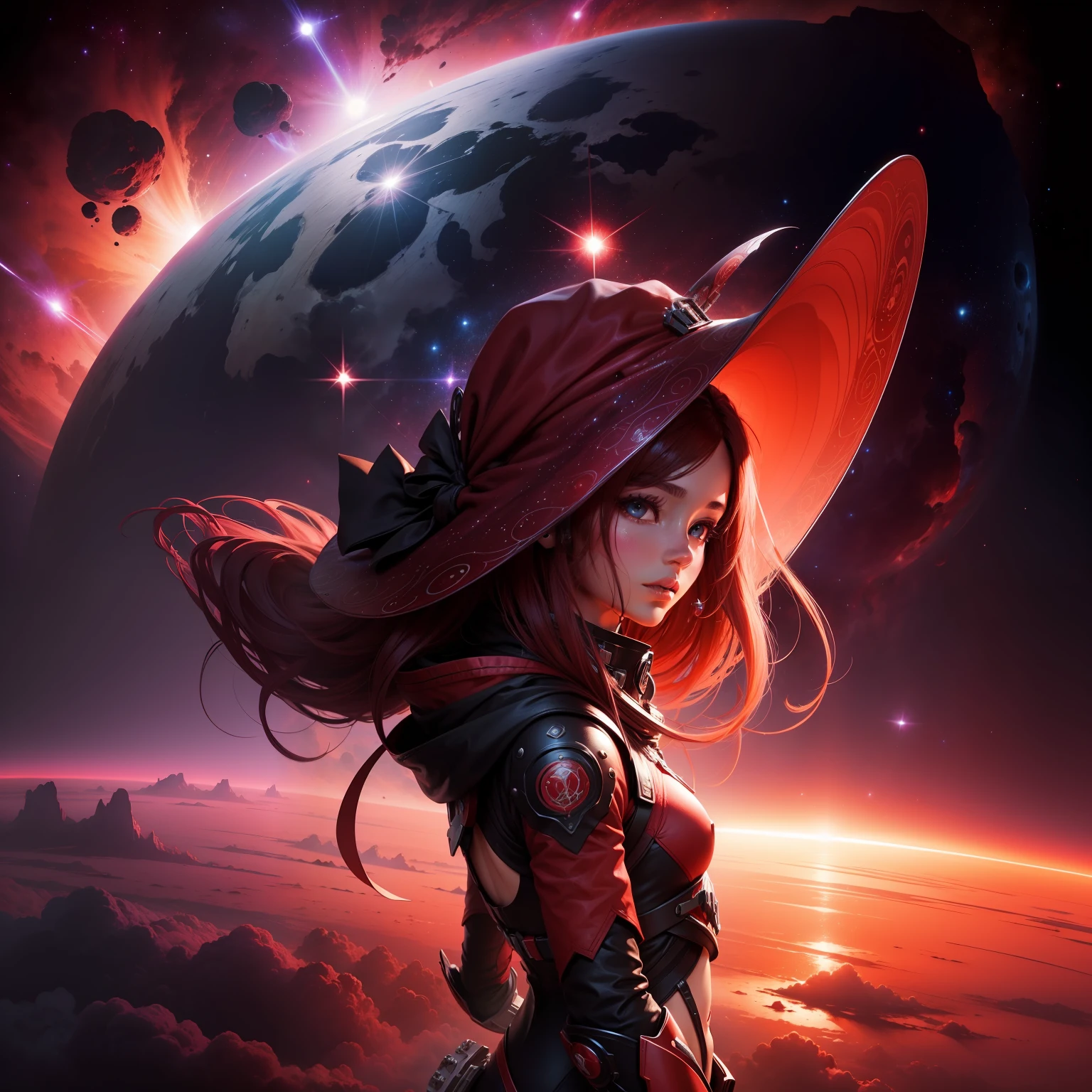 (Detailed description), (melhor imagem), Crimson outer space, epic, muito bonito