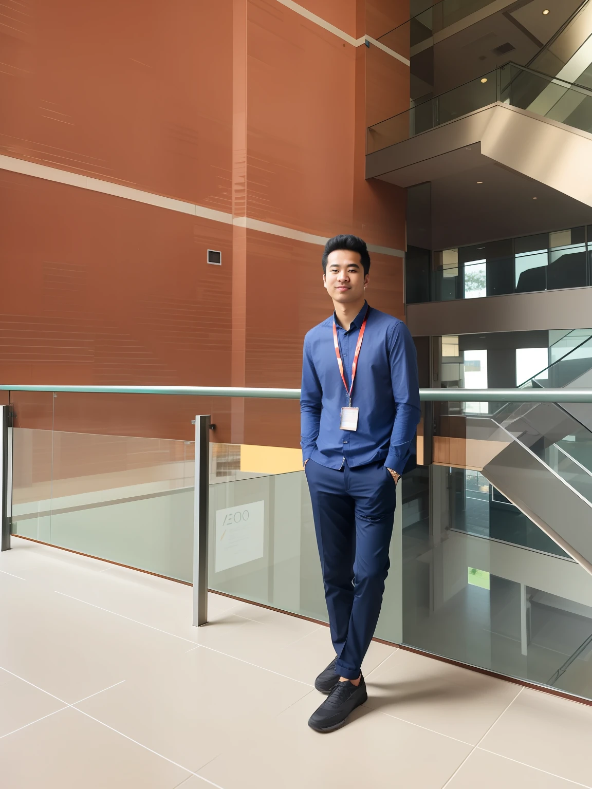 arafed man standing in front of a glass railing in a building, taken with sony alpha 9, taken with sony a7r camera, candid picture, at college, artistic pose, taken with canon 8 0 d, shot on nikon z9, full body photogenic shot, taken with a canon dslr camera, with a cool pose