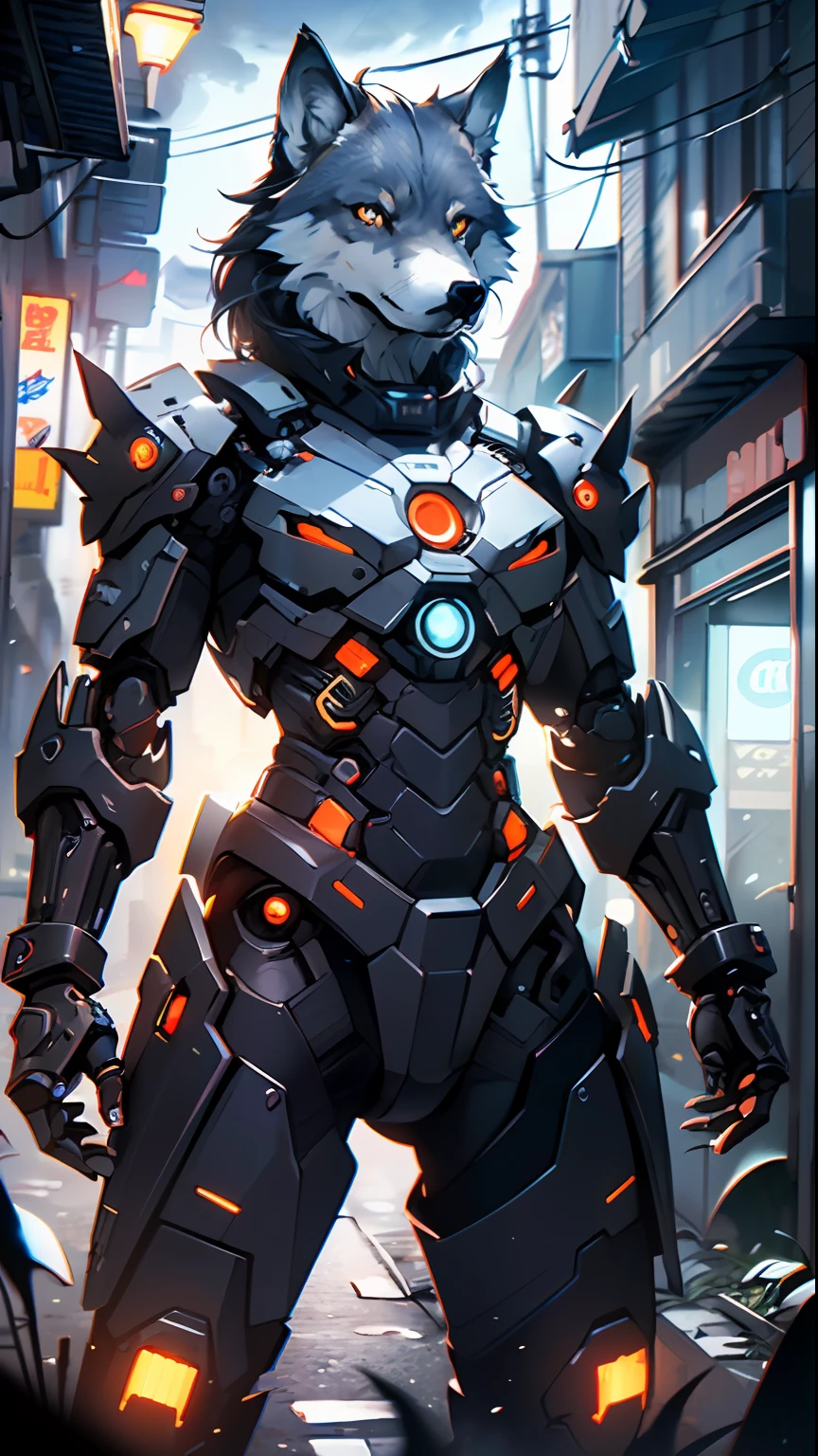 (((A mechanical wolf, cyborg style))),
(((cyborg-wolf))) ,
(dynamic pose:1.0), solo focus, centered, scale to fit dimensions, Rule of thirds,
outdoors, ((night view)), (cyberpunk night street Background: 1.5,dark sky,alleyway,lonely alley,thick clouds, detailed background:1.25),
(best quality), (high resolution), (sharp focus), (ultra detailed), (extremely detailed), (extremely high quality artwork), 8k_wallpaper, (extremely detailed CG 8k),(very fine 8K CG), ((hyper super ultra detailed perfect piece)), flawless, (((masterpiece))), illustration, vibrant colors, (intricate), High contrast, Selective lighting, Double exposure, HDR (High Dynamic Range), Post-processing, Background blur,