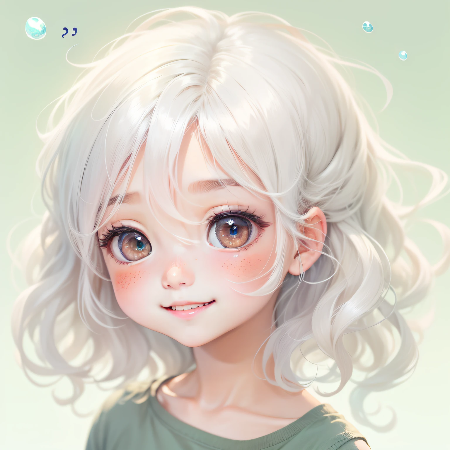 Little girl with white hair。Wave and say hello with a smile。without background。largeeyes。 old。C cup