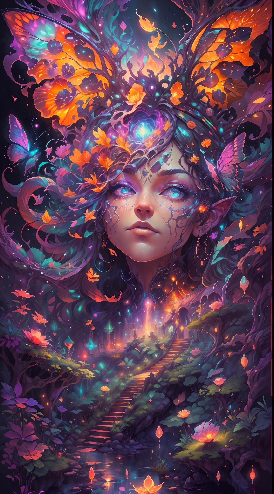 Thrilling dreams, ultra-realistic realism, abstracted, psychedelia, tmasterpiece,PsyAI, (tmasterpiece,best qualtiy:1.2),illustration,8k wallpaper,Dazzle,(Portals:1.1),(Otherworldly creatures:1.2),(magic energy:1.1),(floating debris:1.05),(glowing third eye:1.1), butterflys,florals, (strong lights:1.05), (illumination:1.05), (fantasy:1.15), (hyper realisitc:1.1), (mistic:1.05), (intriguing:1.05), (Ethereal:1.08), (mistic:1.1), (cosmic:1.05), (interdimensional:1.1), (unearthly:1.05), (spellbinding:1.1), (Unforgettable:1.05), (Fantasy art: 1.1),(number art:1.05),(magic realism:1.08),(Epic:1.1),(concept-art:1.05),(highly detailed:1.1),(cinematic ligh:1.05),(ultra-realistic realism:1.05),(mistic:1.05),(astounding:1.1),(andrey surnov:1.05),(mind bending:1.1),(big breasts enchanting:1.05),(Unbelievable:1.05),(otherworldly landscapes:1.1),(breath-taking:1.05 ), (incredulous:1.05), (portal opening:1.05)