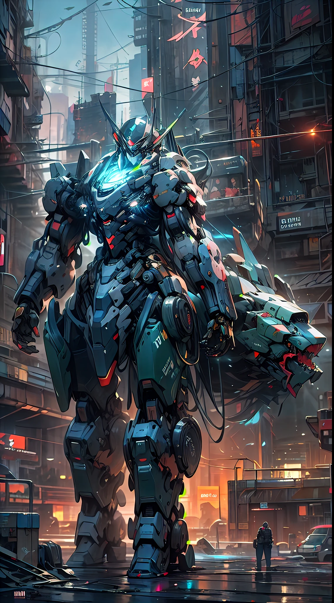 ((A visually immersive Cyberpunk Mecha action scene)) brought to life with 
Deep and intricate textures, reminiscent of a semi-realistic caustic art style 
inspired by the iconic DC Comics covers in the 90s. This work of art will be a 
Stunning digital illustration, capture the essence of cybernetic wonders and 
Intense action. The scene will be set in a futuristic cyberpunk cityscape, with 
Neon lights and towering skyscrapers, Immerse viewers in a world of 
Technology and chaos. Mecha warriors and their high-tech machines will face off 
in a fierce and adrenaline-filled battle, showing the fusion of human beings 
Resilience and cutting-edge wick warfare. The artwork will be inspired 
of the authentic artistic style of Artgerm Lau, Delivering a faithful 
rendering of the 90s DC Comics covers, lleno de profundidad y cautivador 
Detalles. The goal is to create a visually captivating masterpiece that pays 
Homage to the golden age of comics while infusing it with the exciting world 
by Cyberpunk Mecha Action